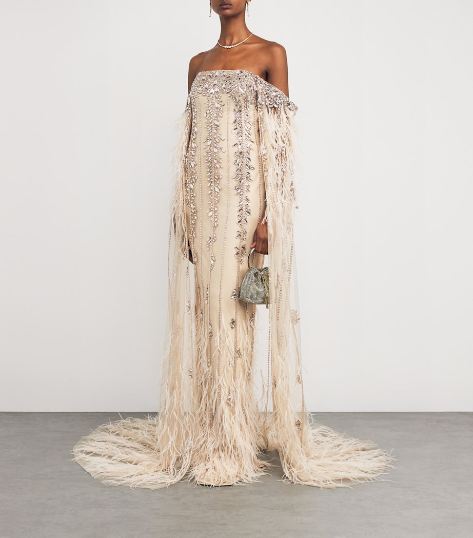 Tulle Embellished Cape Gown CHAMPAGNE Image 2