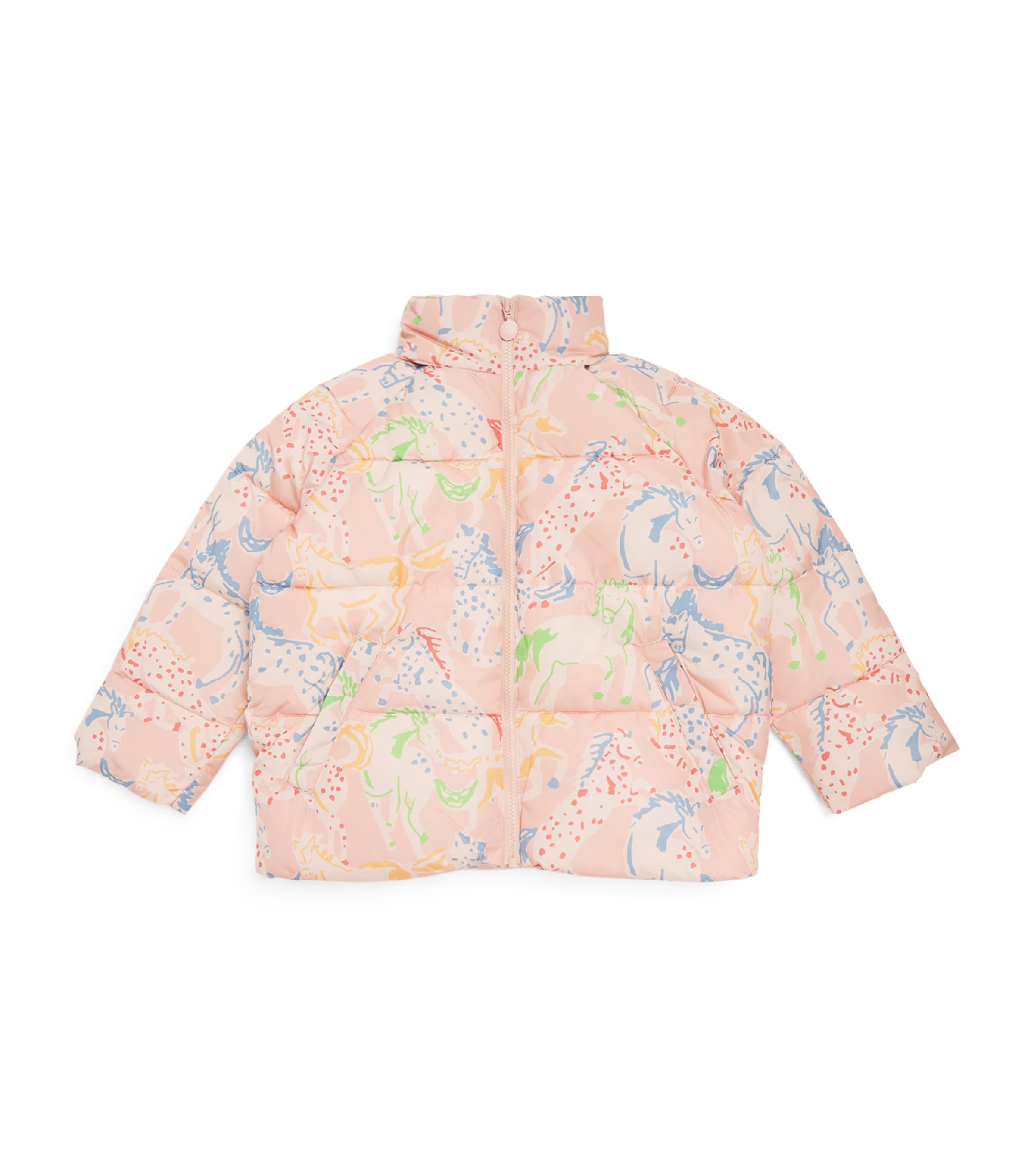 Stella Mccartney Kids' Horse Print Puffer Coat In Orange