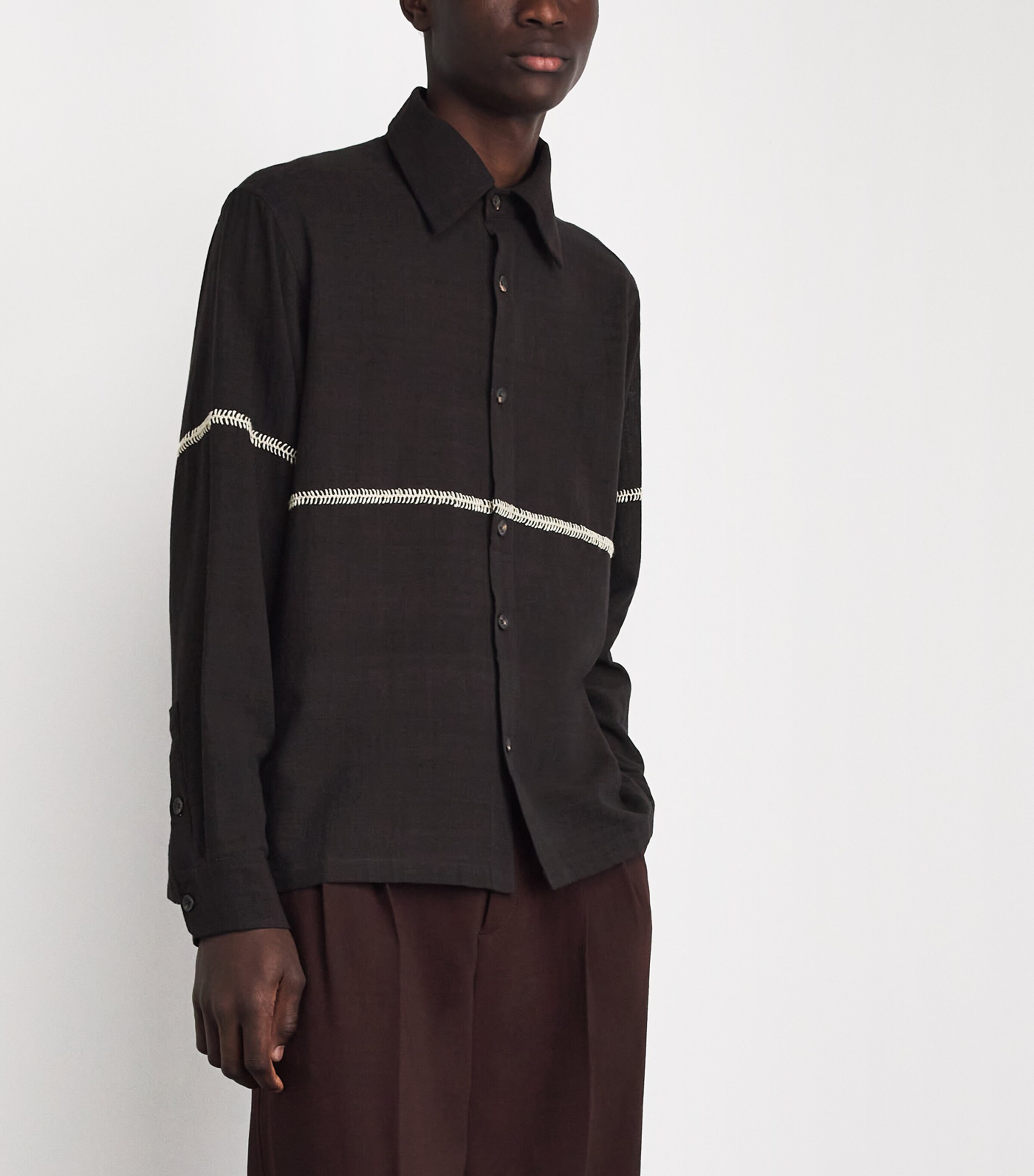 Kartik Research Mens Cotton Embroidered Rabari Shirt Brown/ Ecru Image 4