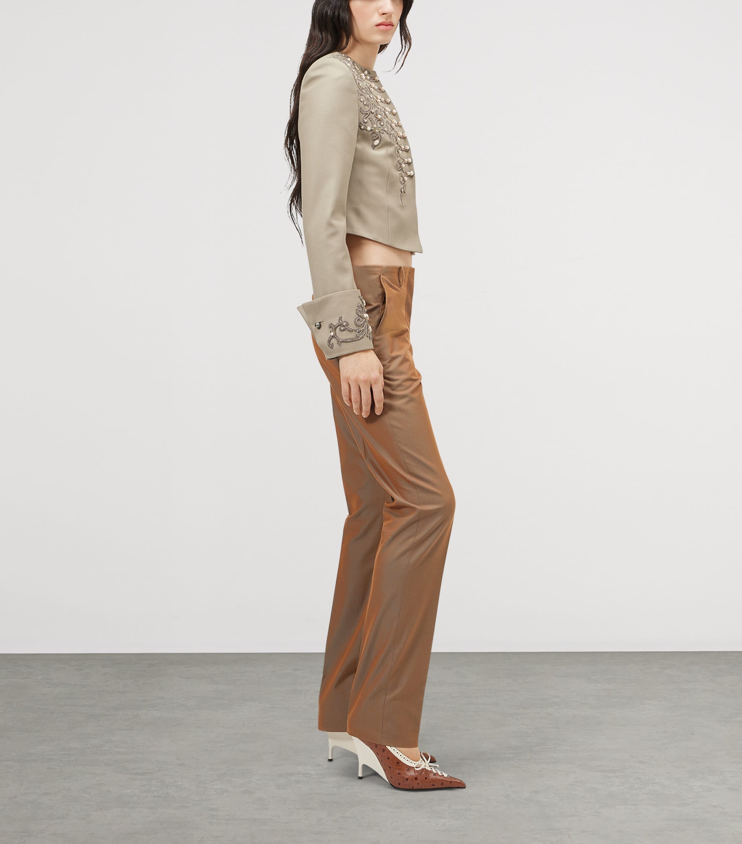 McQueen Womens Wool Beaded Cropped Jacket Image 4