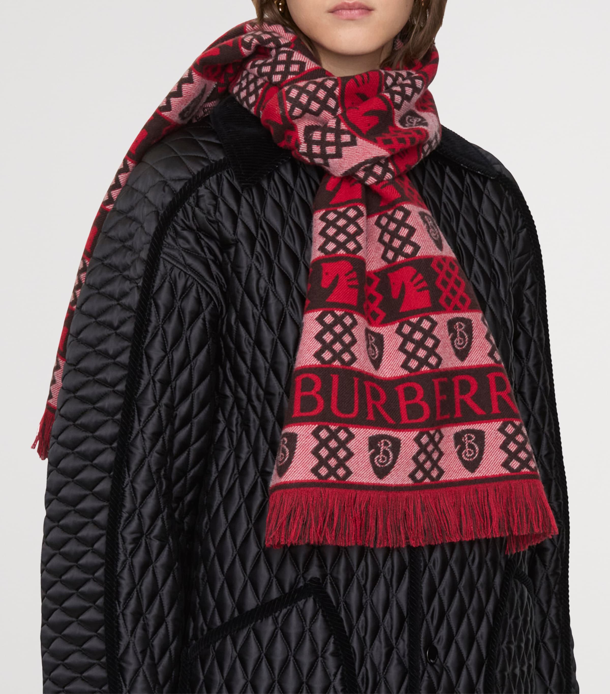 Burberry Wool Fair Isle Chess Scarf Post Red Image 3