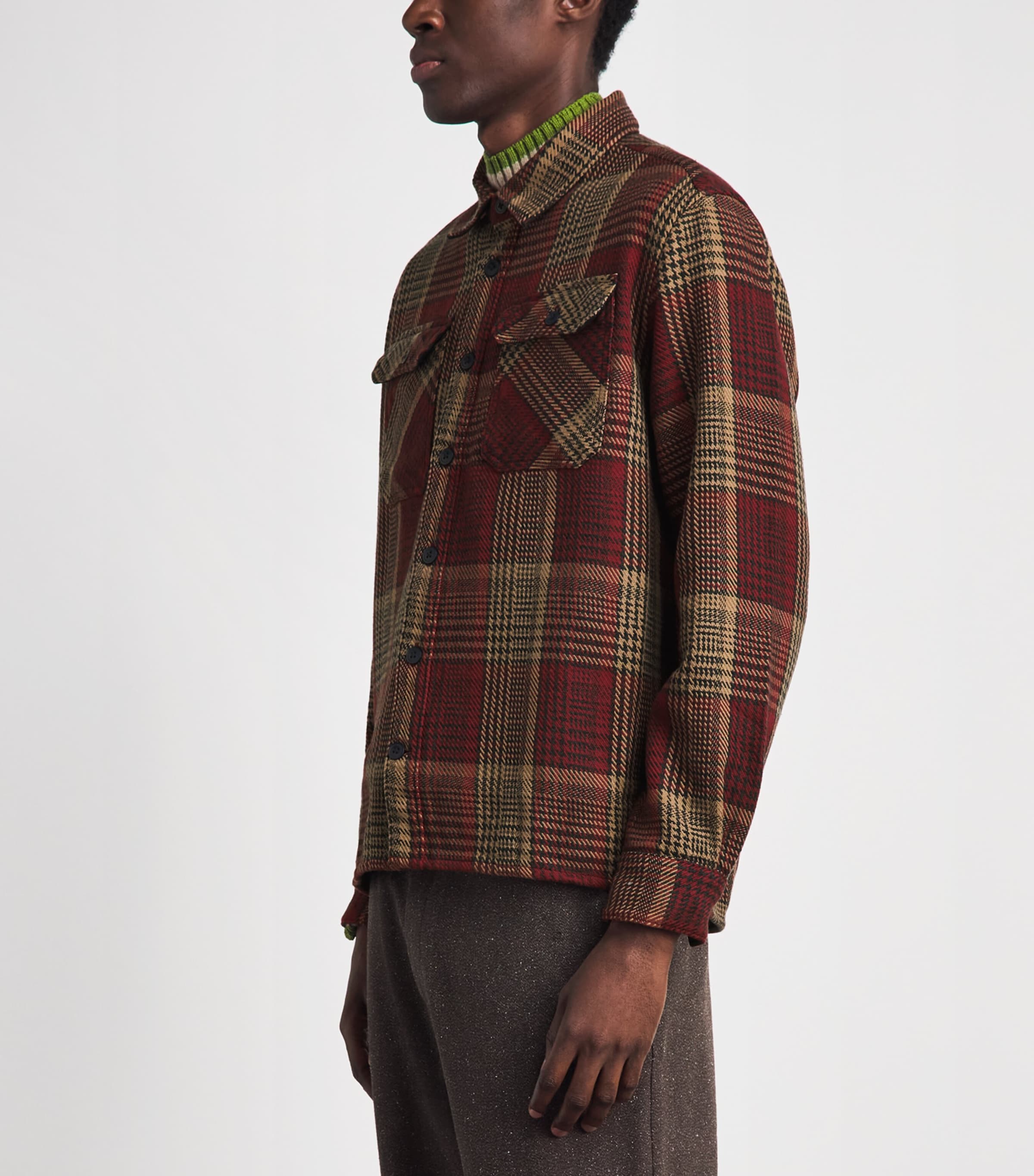 Barbour Mens Cotton Houndstooth Millom Overshirt Red Image 4