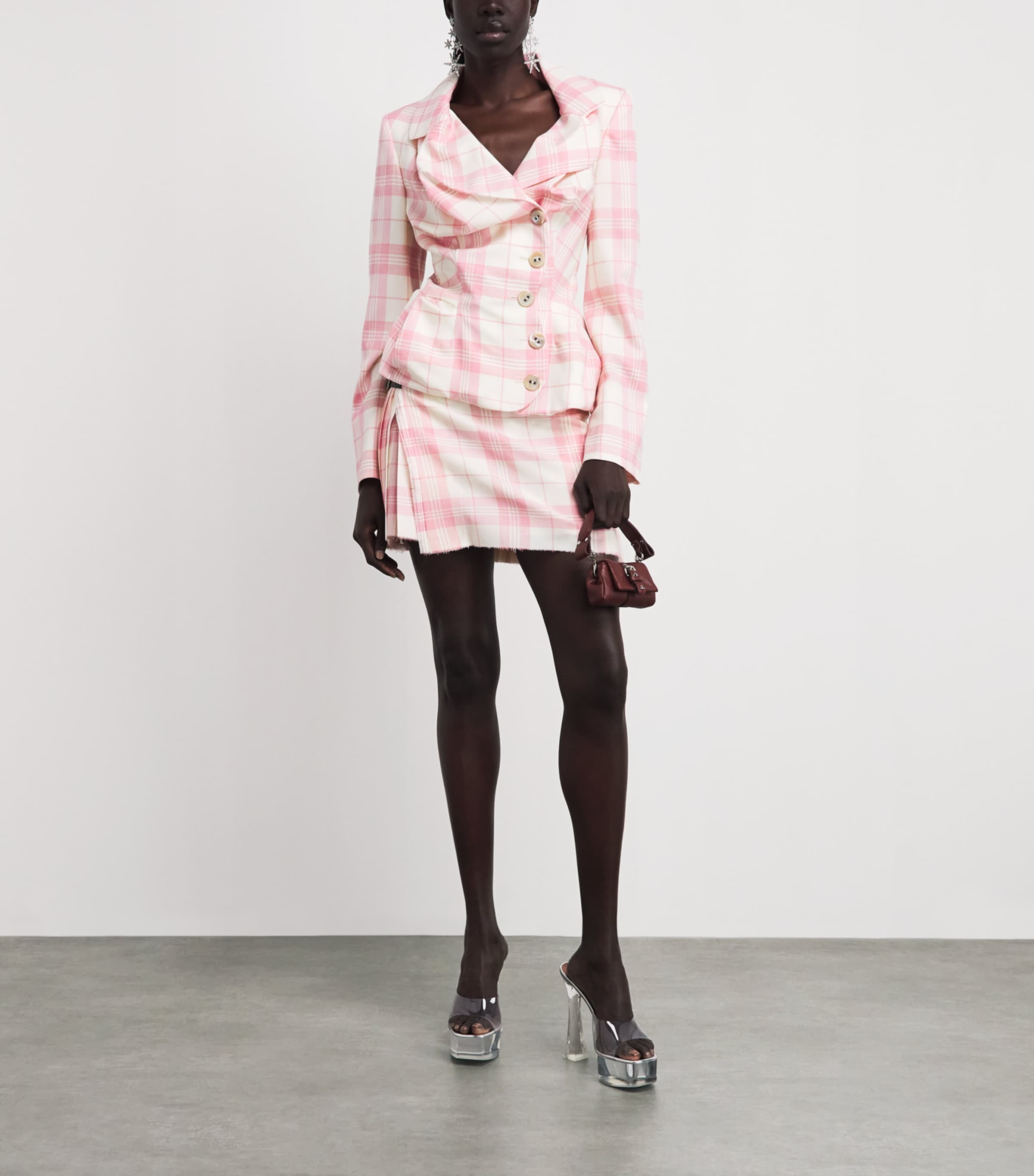 Vivienne Westwood Womens Check Pleated Mini Skirt Ivory/pink Image 2
