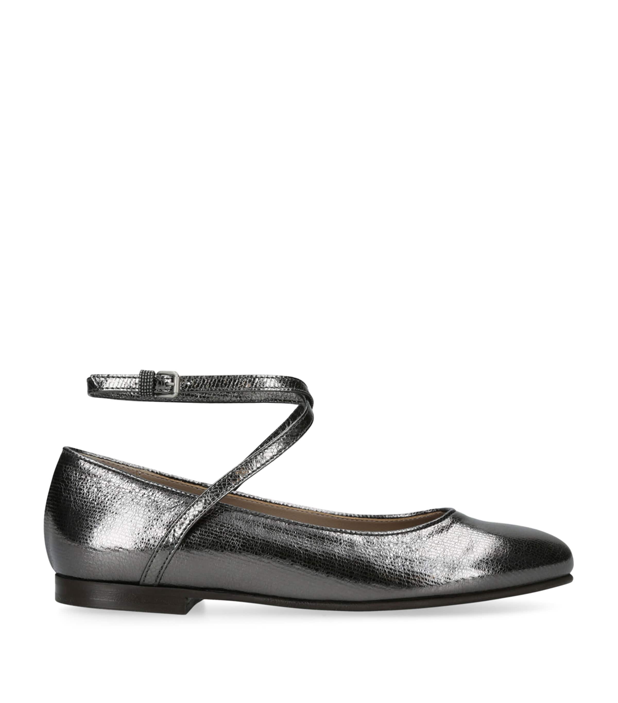 Brunello Cucinelli Leather Metallic Ballet Flats In Silver
