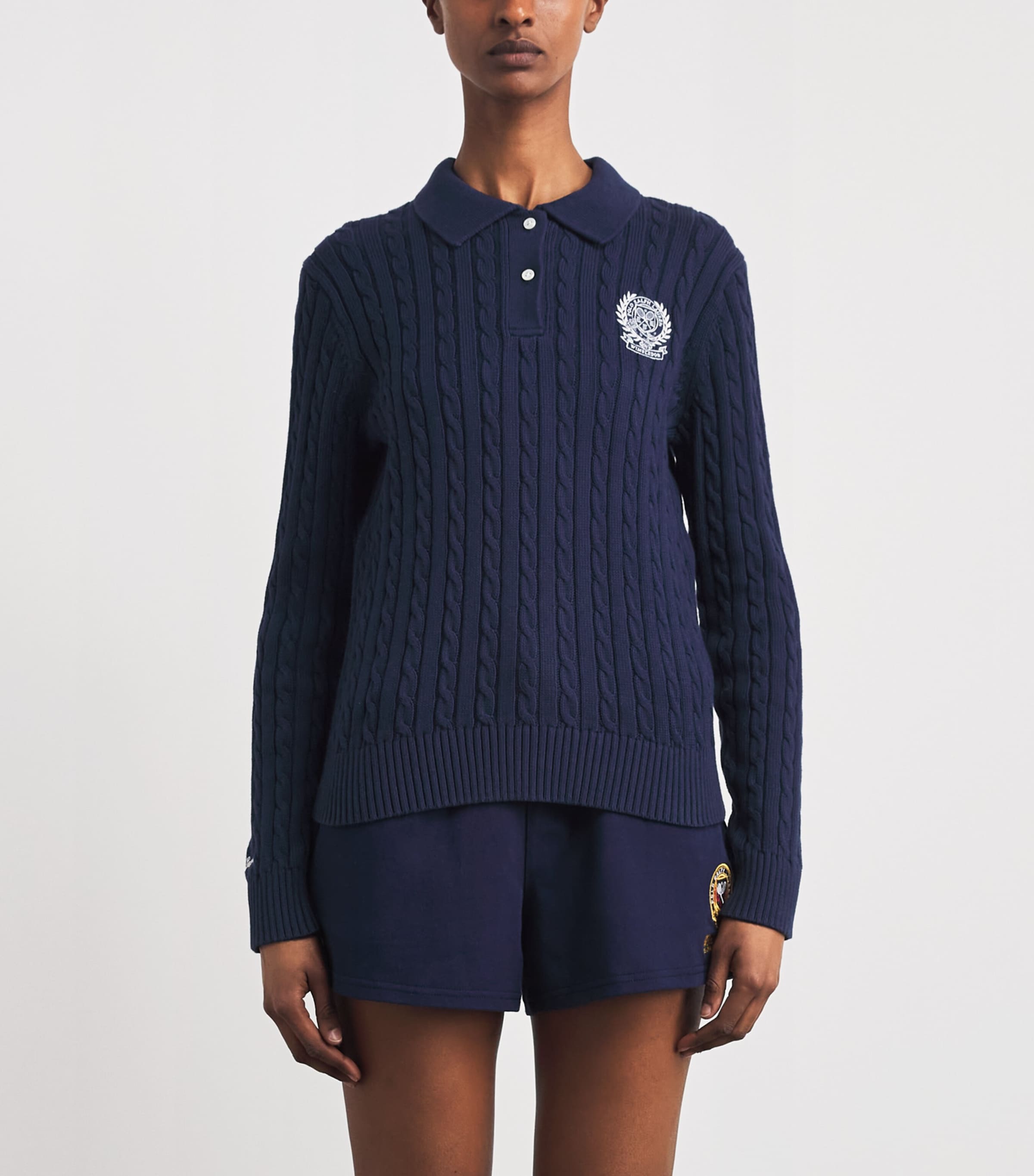 Polo Ralph Lauren Womens x Wimbledon Cotton Cable-Knit Polo Sweater Refined Navy Image 4
