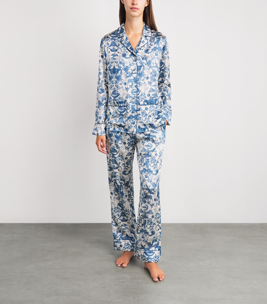 Harrods Womens Silk Menagerie Pyjama Set Blue Image 2