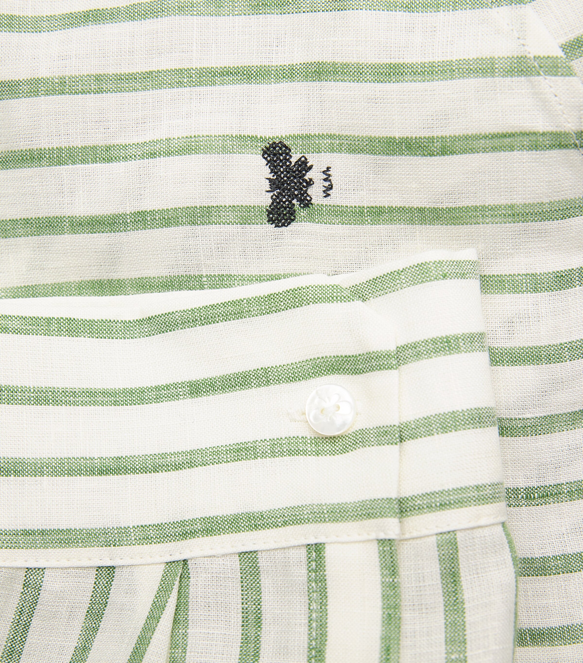 Linen Cropped-Sleeve Stripe Shirt GREEN Image 5