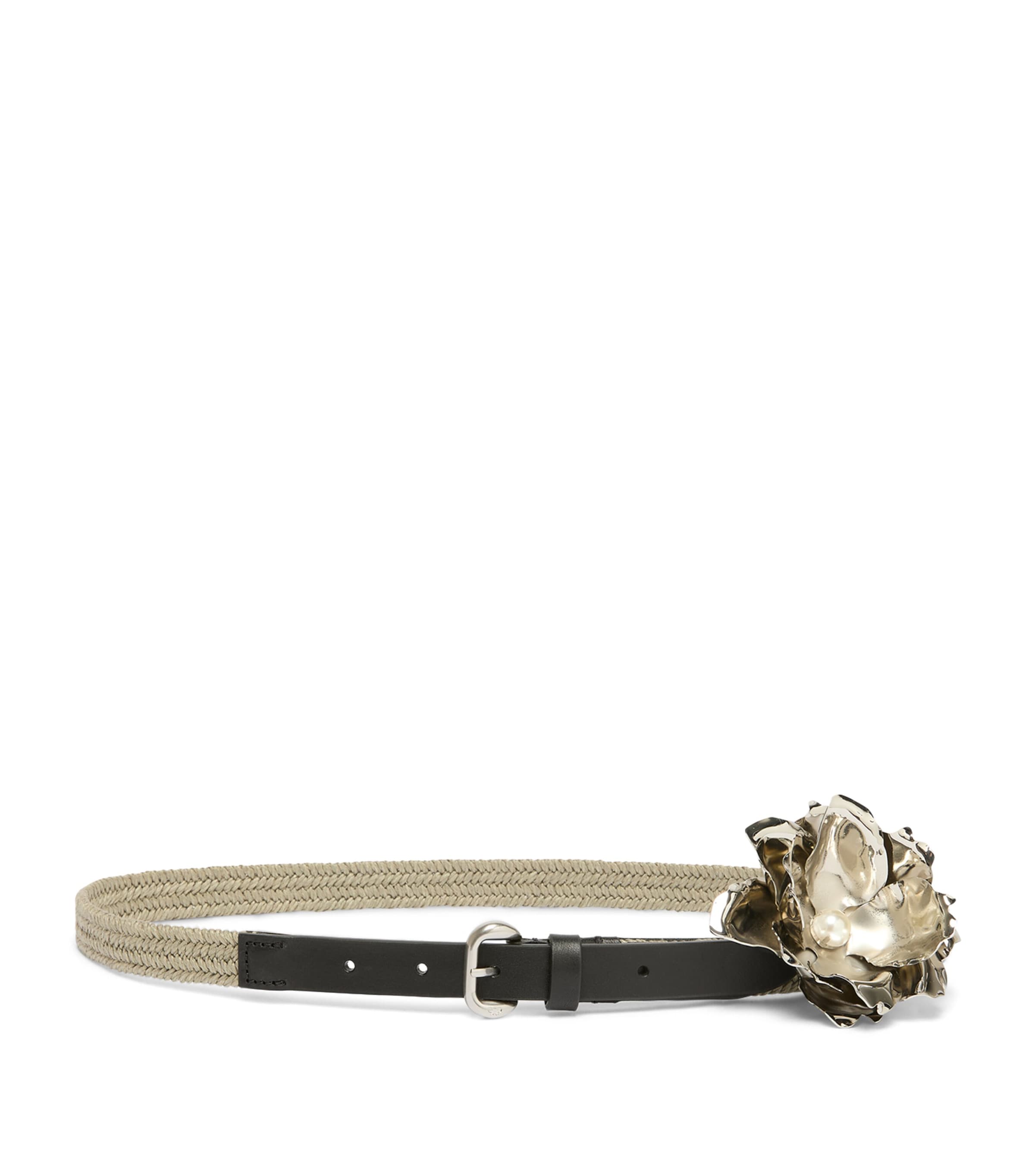 Weekend Max Mara Leather-linen Flower Belt In Neutral