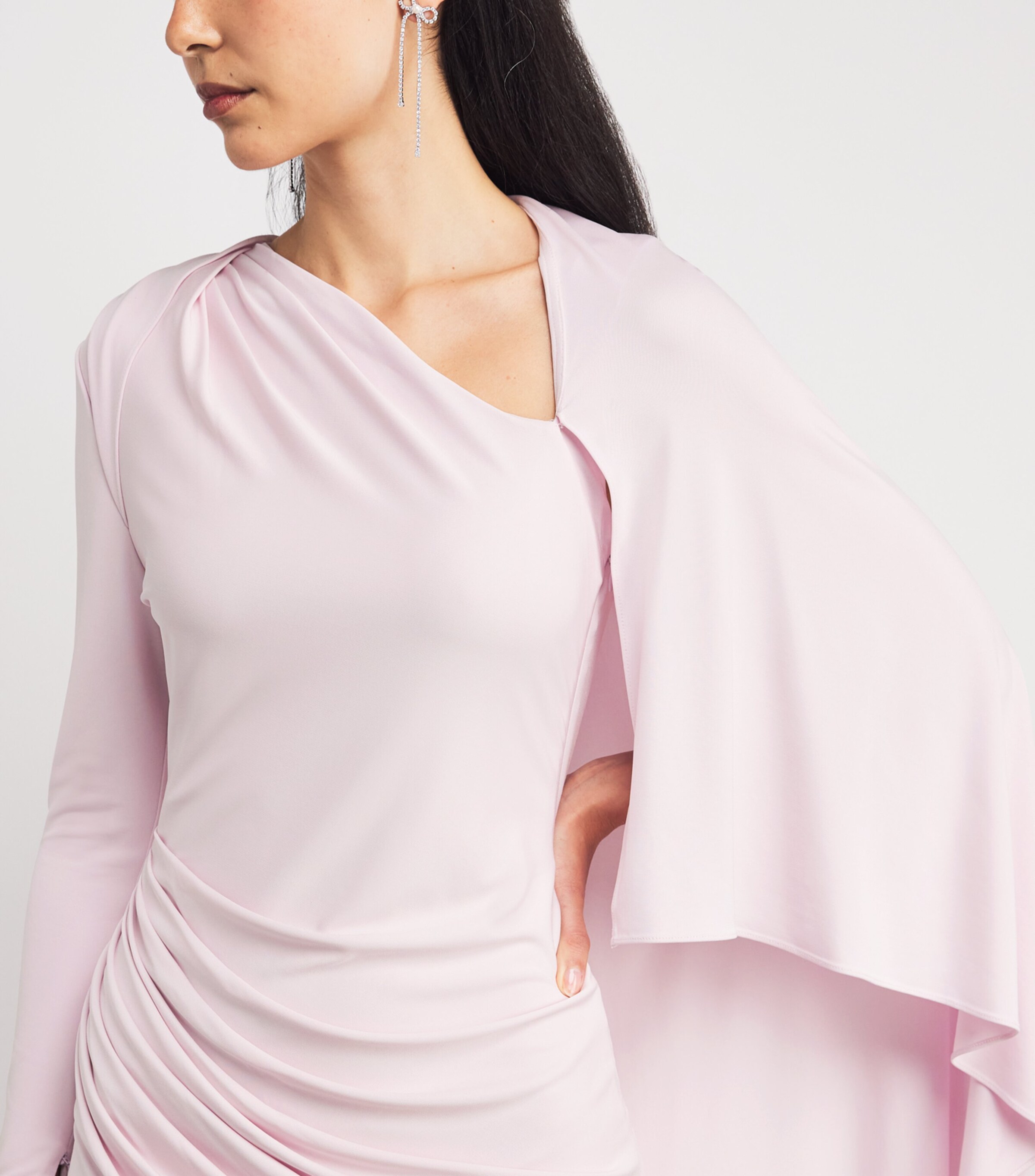 open lace back dress Bahati Cut Out Draped Metallic Jersey Maxi Dress in Rose Pink main image 0