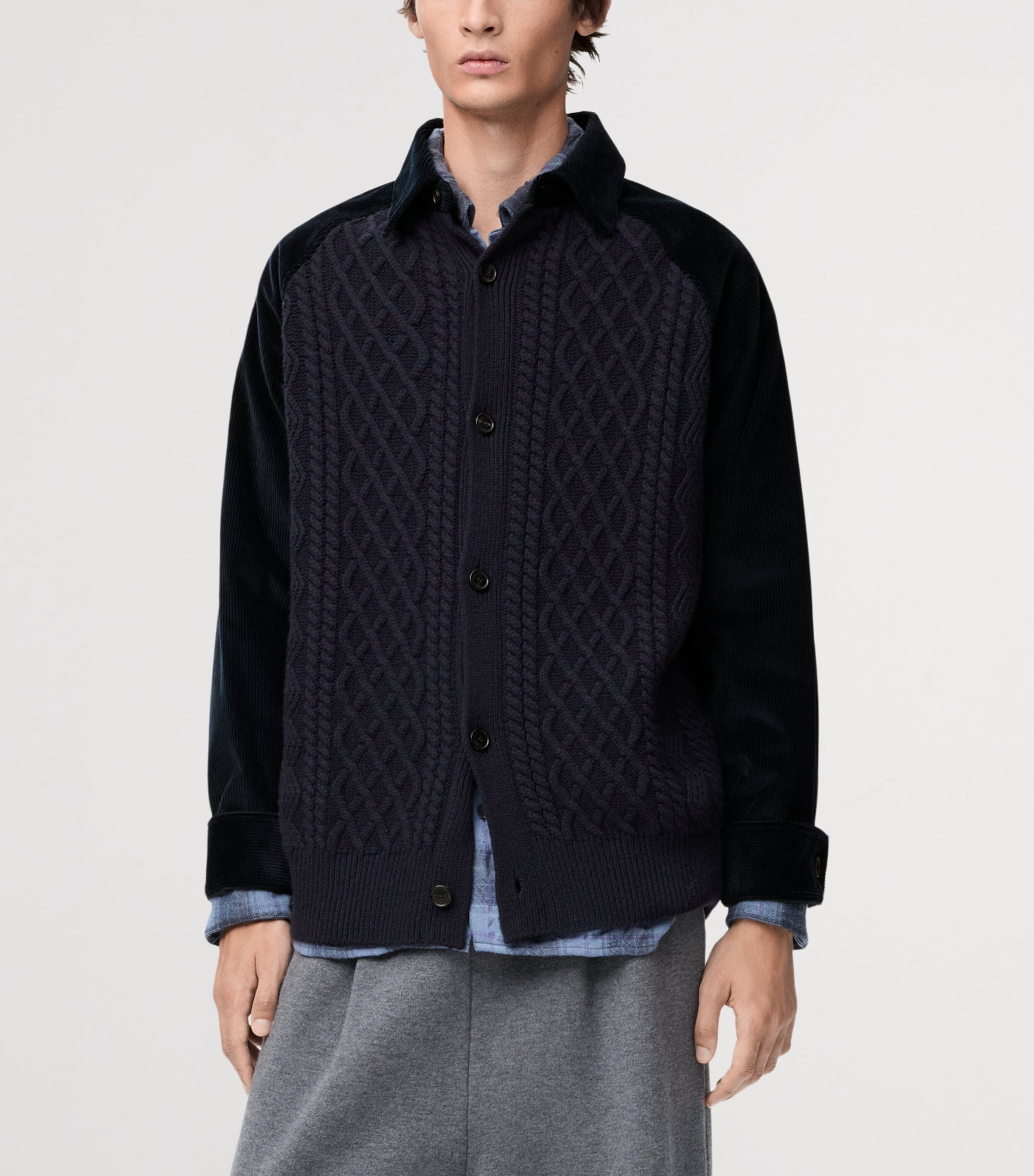 LOEWE Mens Wool and Cotton Corduroy Hybrid Overshirt Dark Navy Blue/navy Image 3
