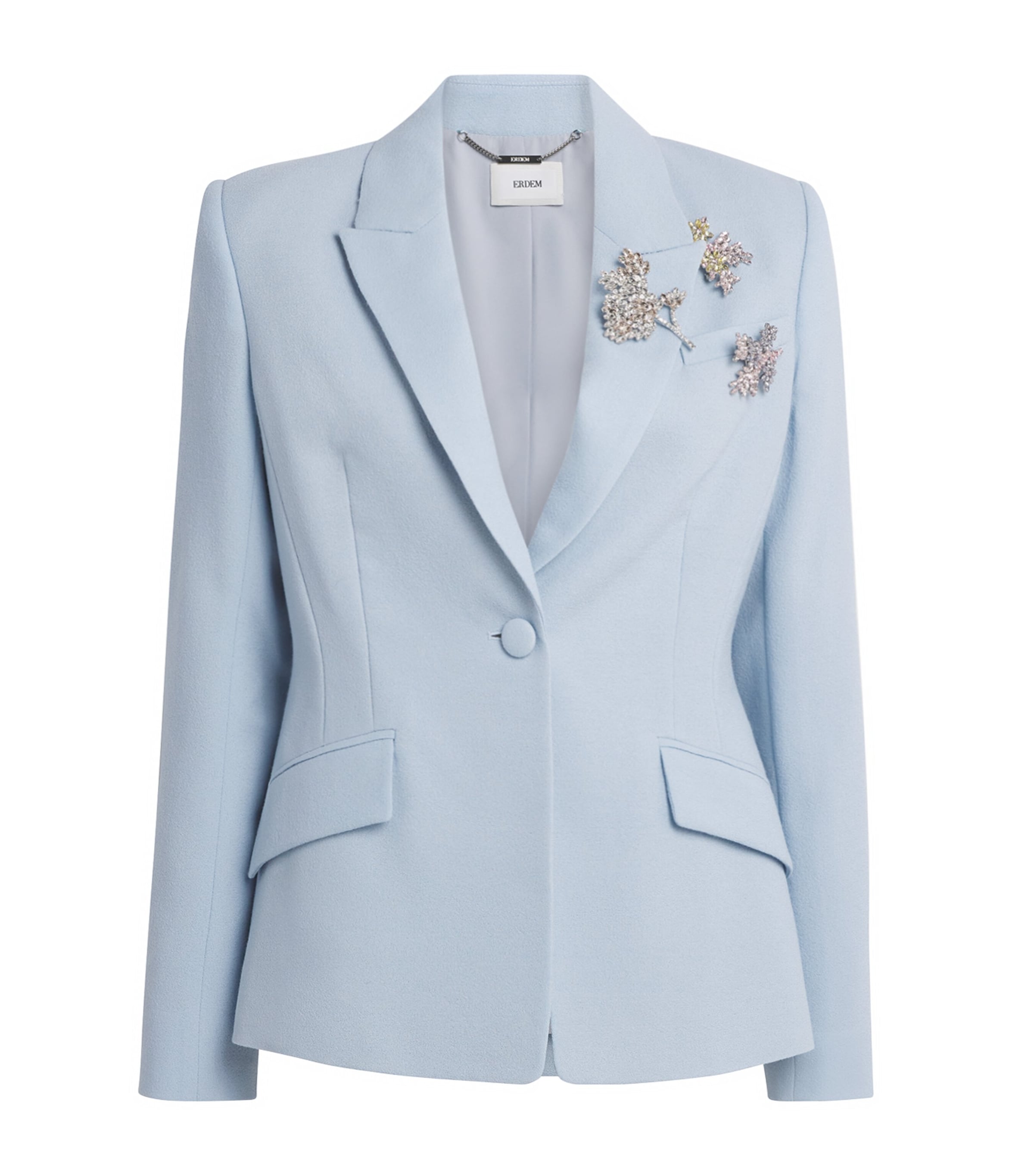 Erdem Womens Wool Crepe Crystal-Embellished Blazer Porcelain Blue Image 1