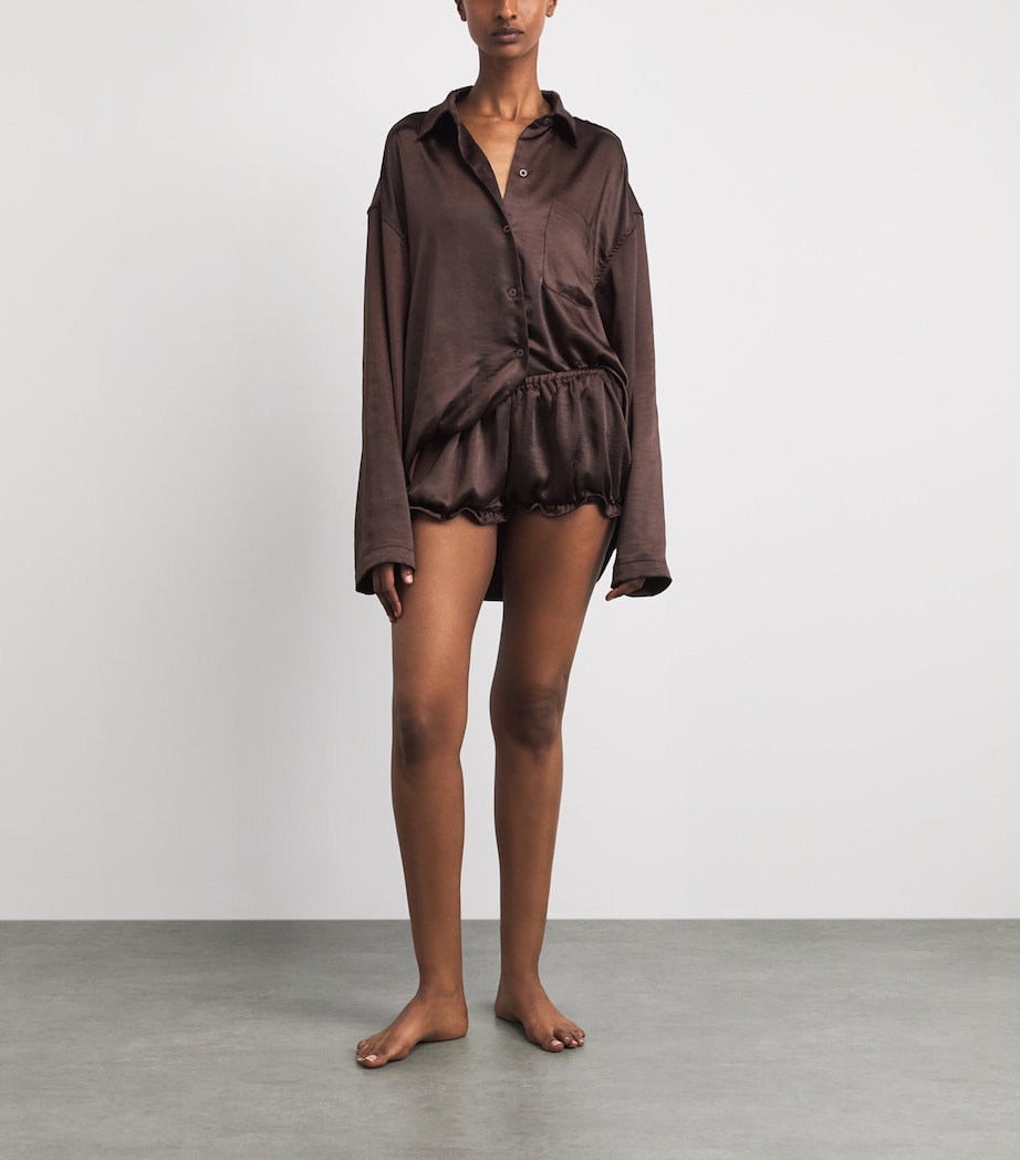 Skims Womens Satin Oversized Shirt Espresso Image 2