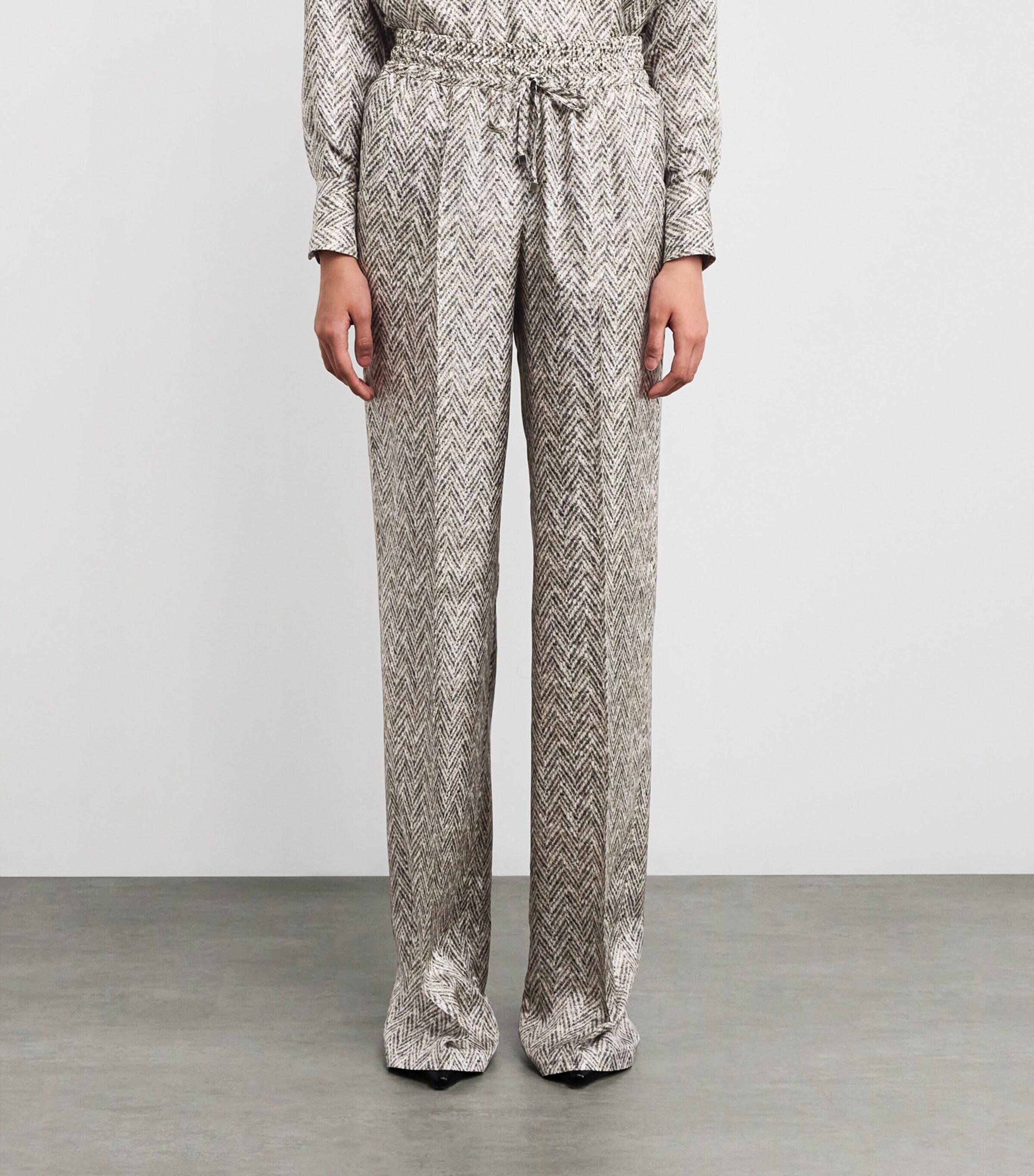 Kiton Womens Silk Printed Wide-Leg Trousers Grey Image 3