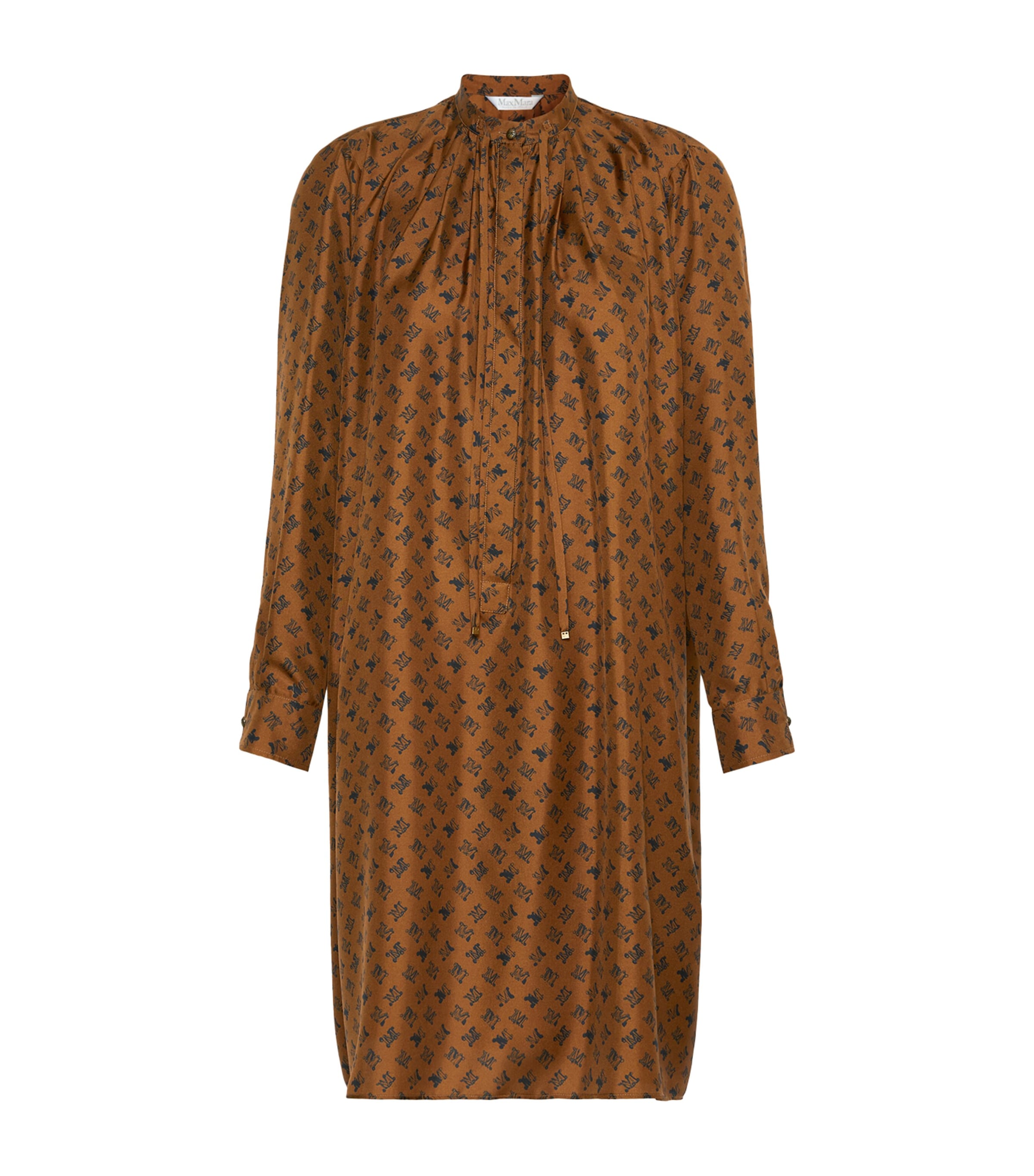 Max Mara Womens Silk Logo-Print Shirt Dress Tobacco Image 1