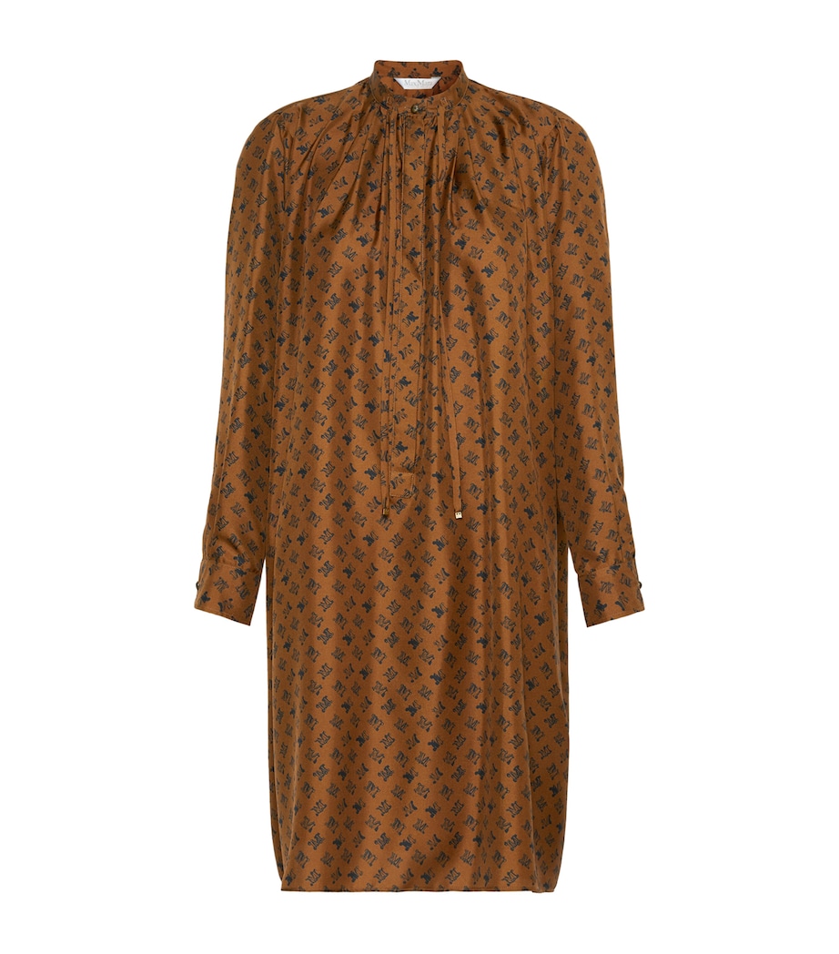 Max Mara Womens Silk Logo-Print Shirt Dress Tobacco Image 1