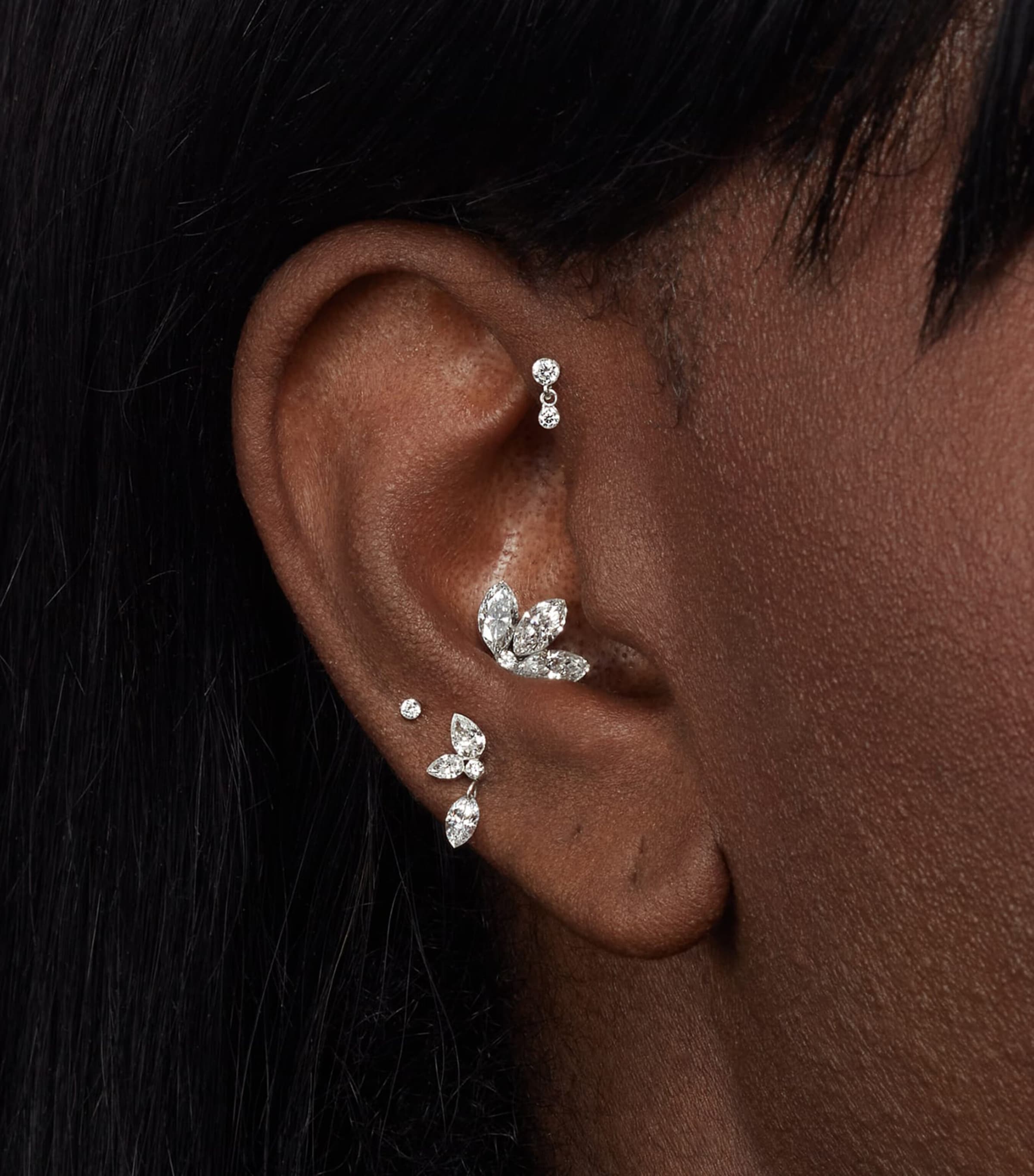 Grand Marquise Pear Diamond Echo Earring (Direction B, 10.5mm) WHITE GOLD Image 2