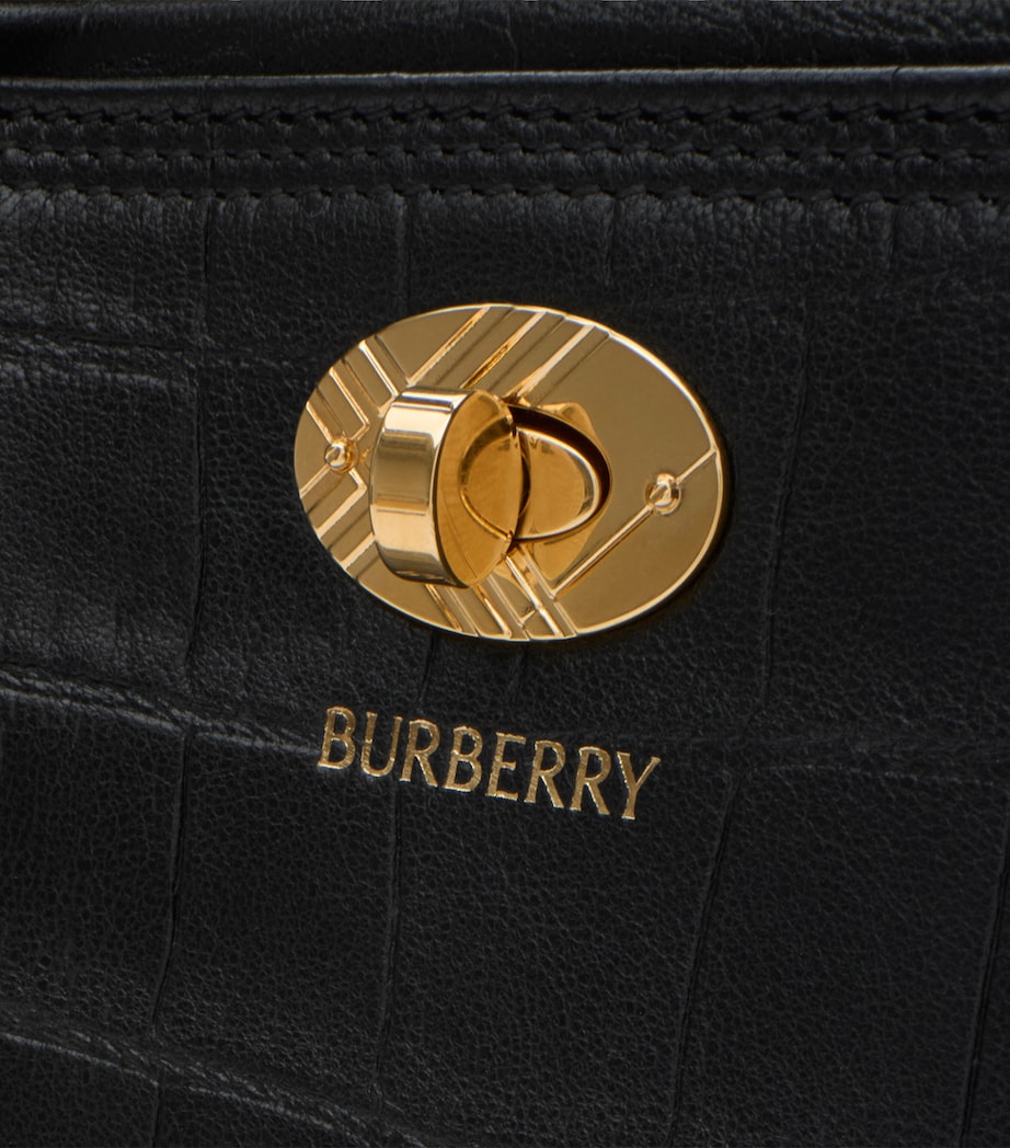 Small Calfskin Croc-Embossed Cotswolds Tote Bag BLACK Image 5