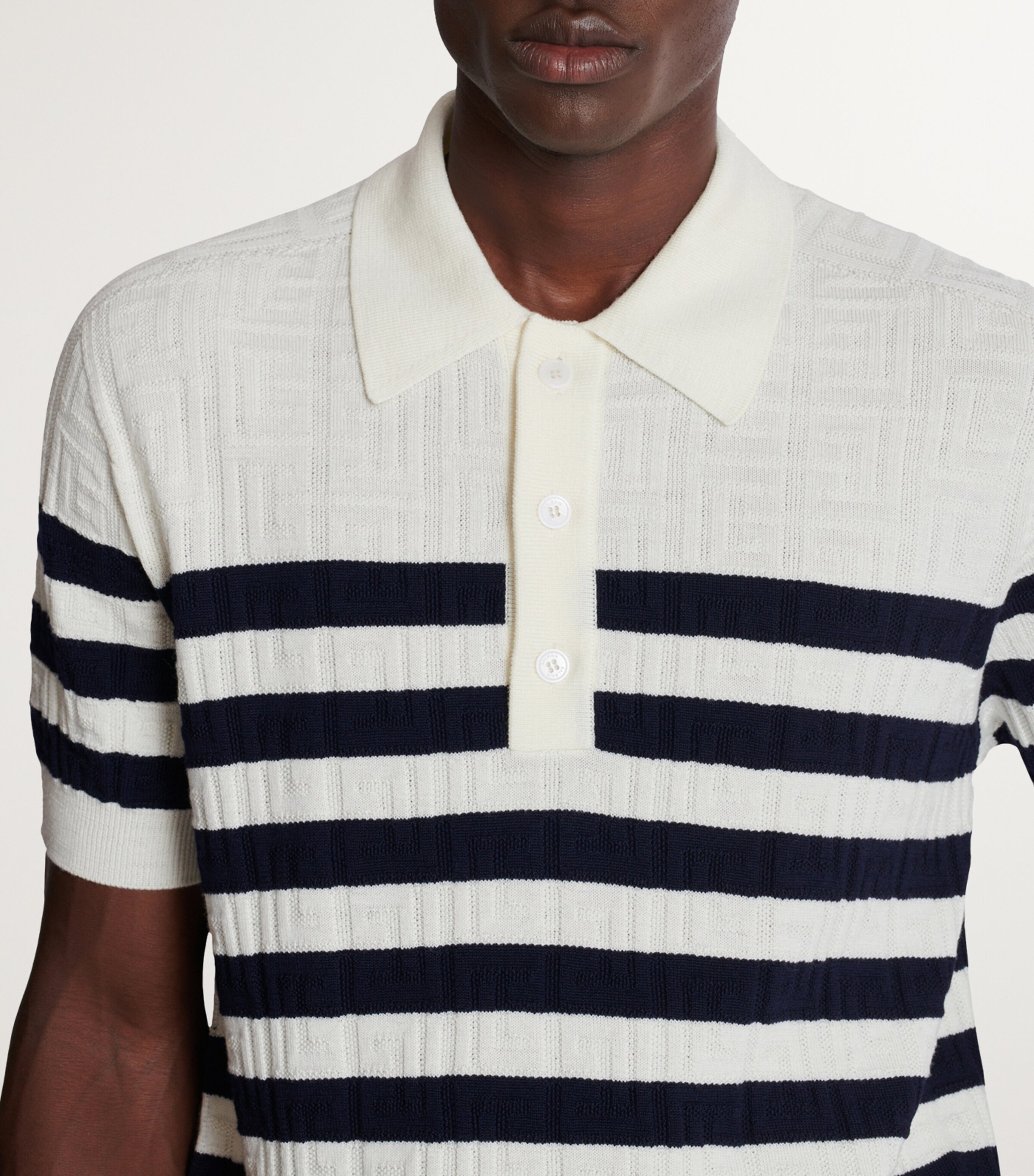 Virgin Wool Monogram Polo Shirt GCR BLANC/MARINE Image 5
