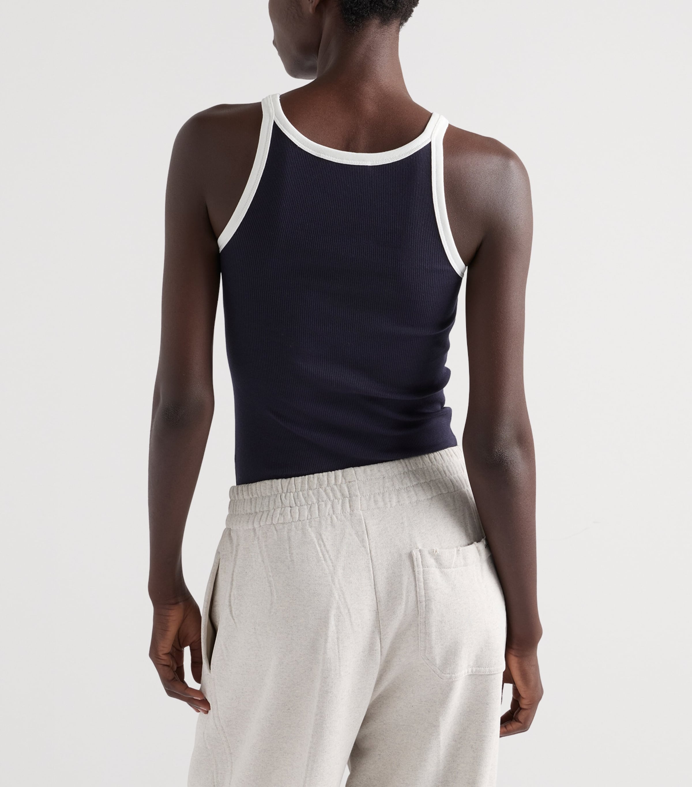 Prada Womens Ribbed Contrast-Binding Tank Top Blue Image 5