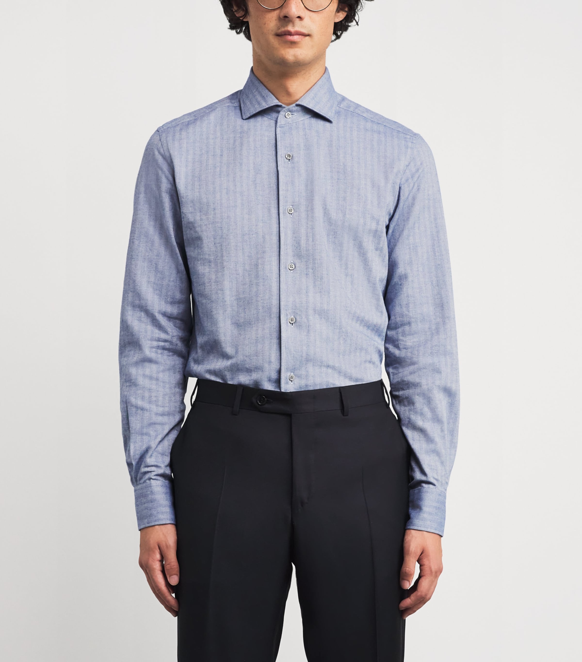 Cotton Herringbone Shirt 003 CHINA BLUE Image 3
