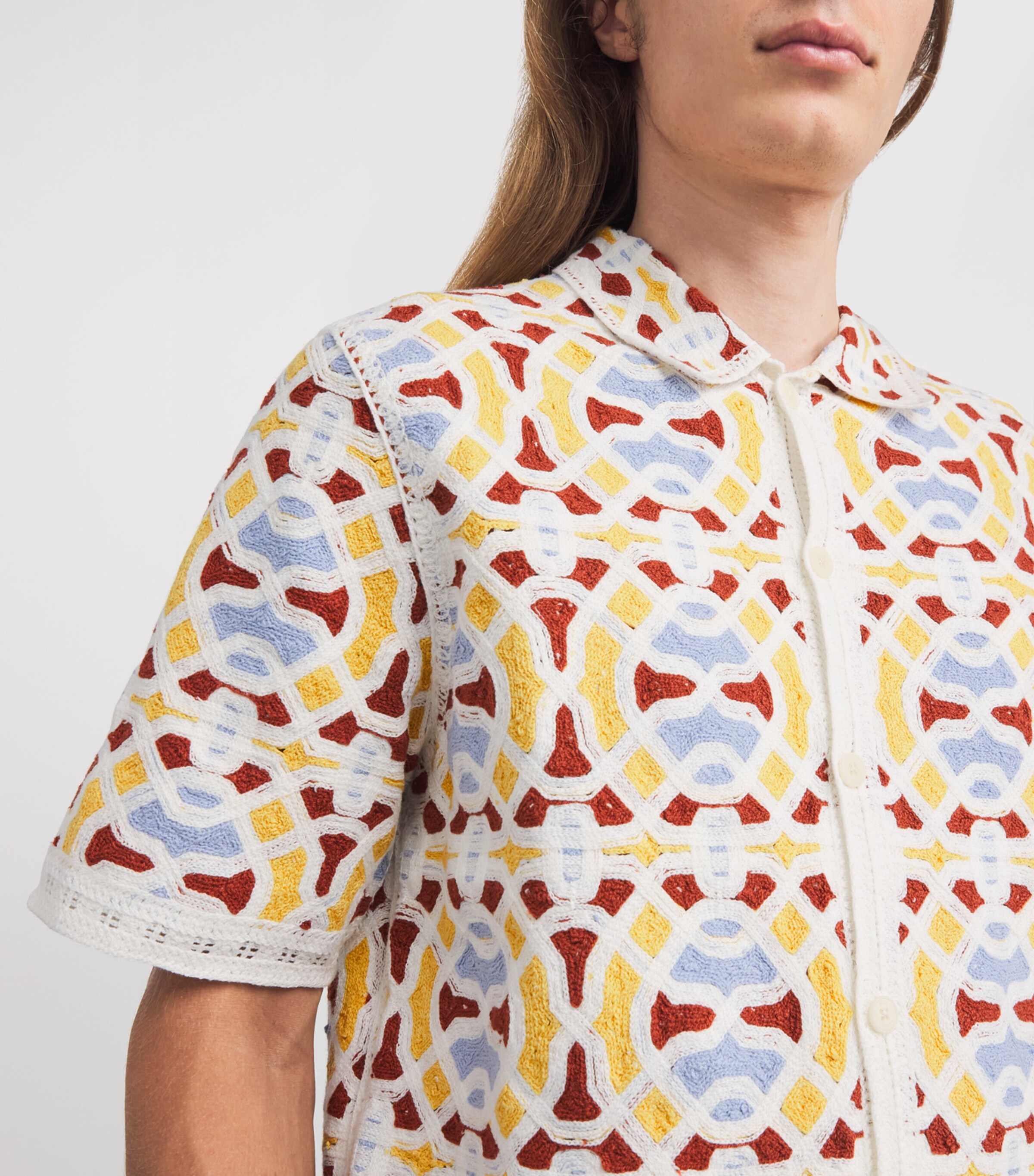 Wax London Mens Crochet Tile Dorset Shirt Ecru / Multi Image 6