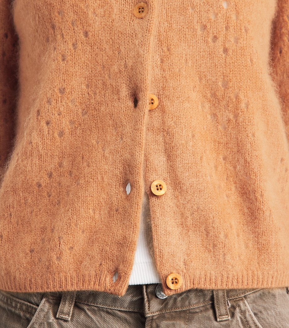 FRAME Womens Wool-Cashmere Airy Teddy Cardigan Camel Image 3