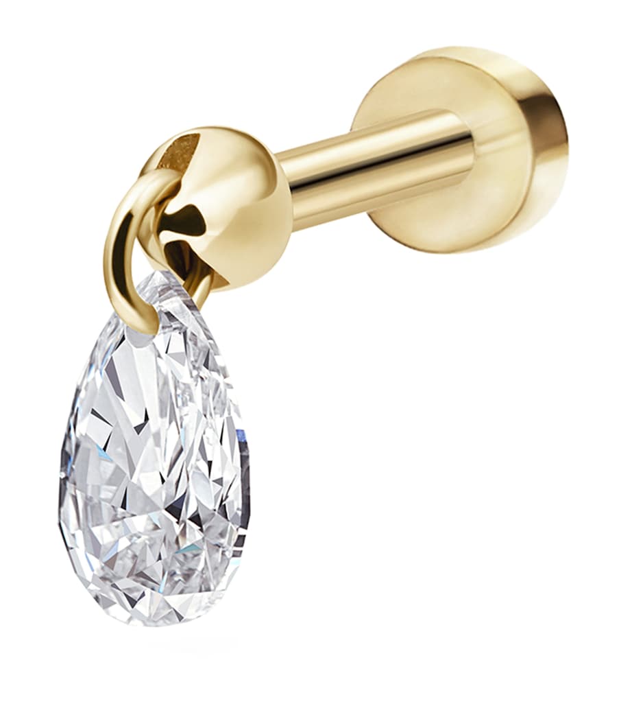 Yellow Gold Floating Pear Diamond Charm Threaded Stud Earring (4mm) YELLOW GOLD Image 4