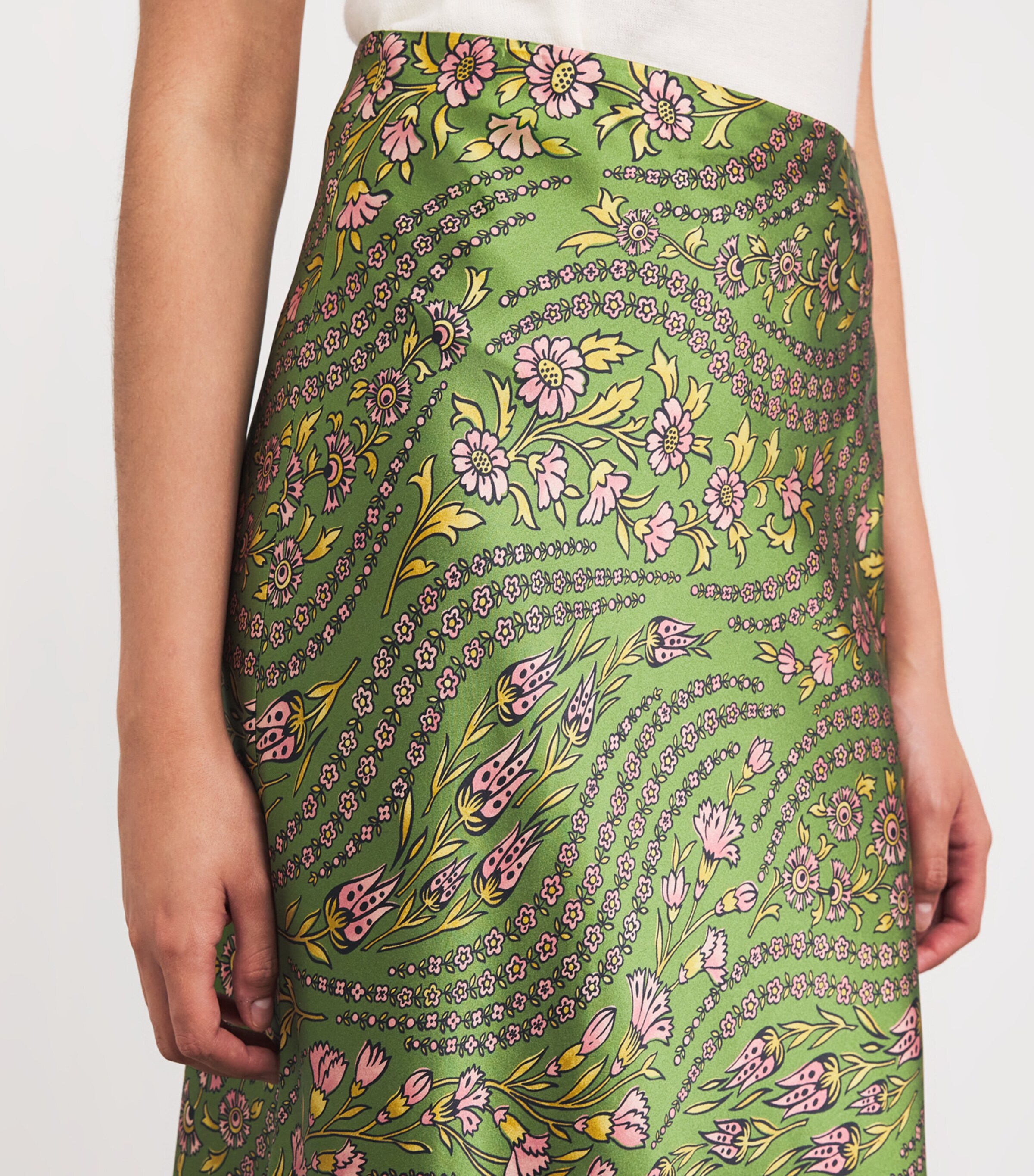 Veronica Beard Womens Silk-Blend Clover Midi Skirt Lemngrss Multi Image 6