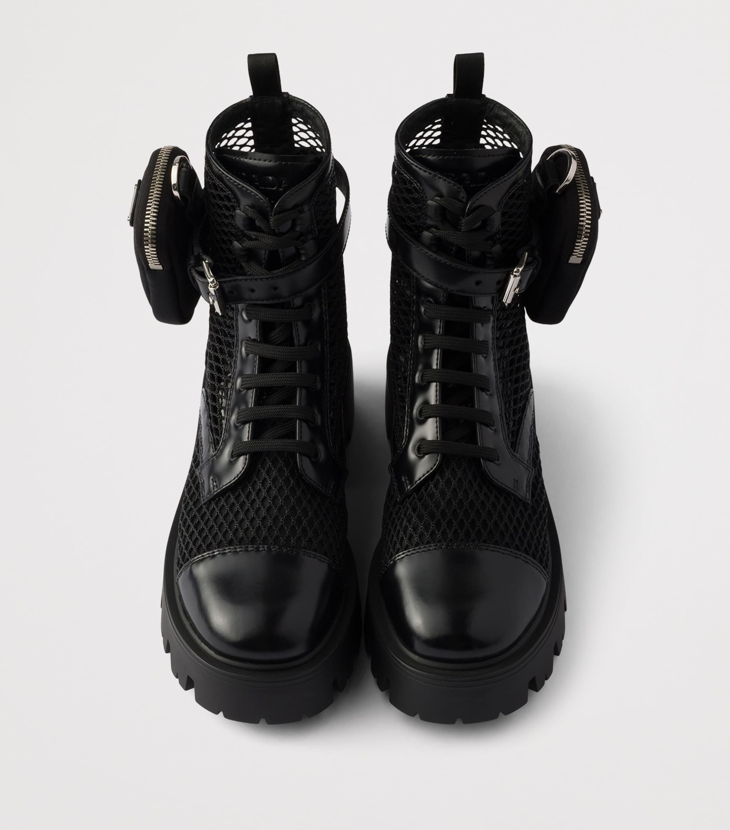 Mesh and Leather Monolith Boots with Pouch F0002 Image 3