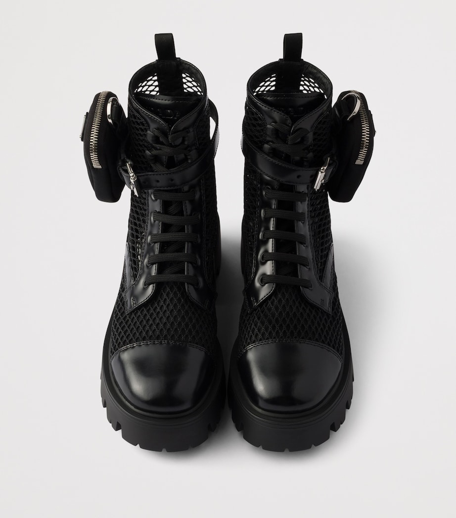 Mesh and Leather Monolith Boots with Pouch F0002 Image 3