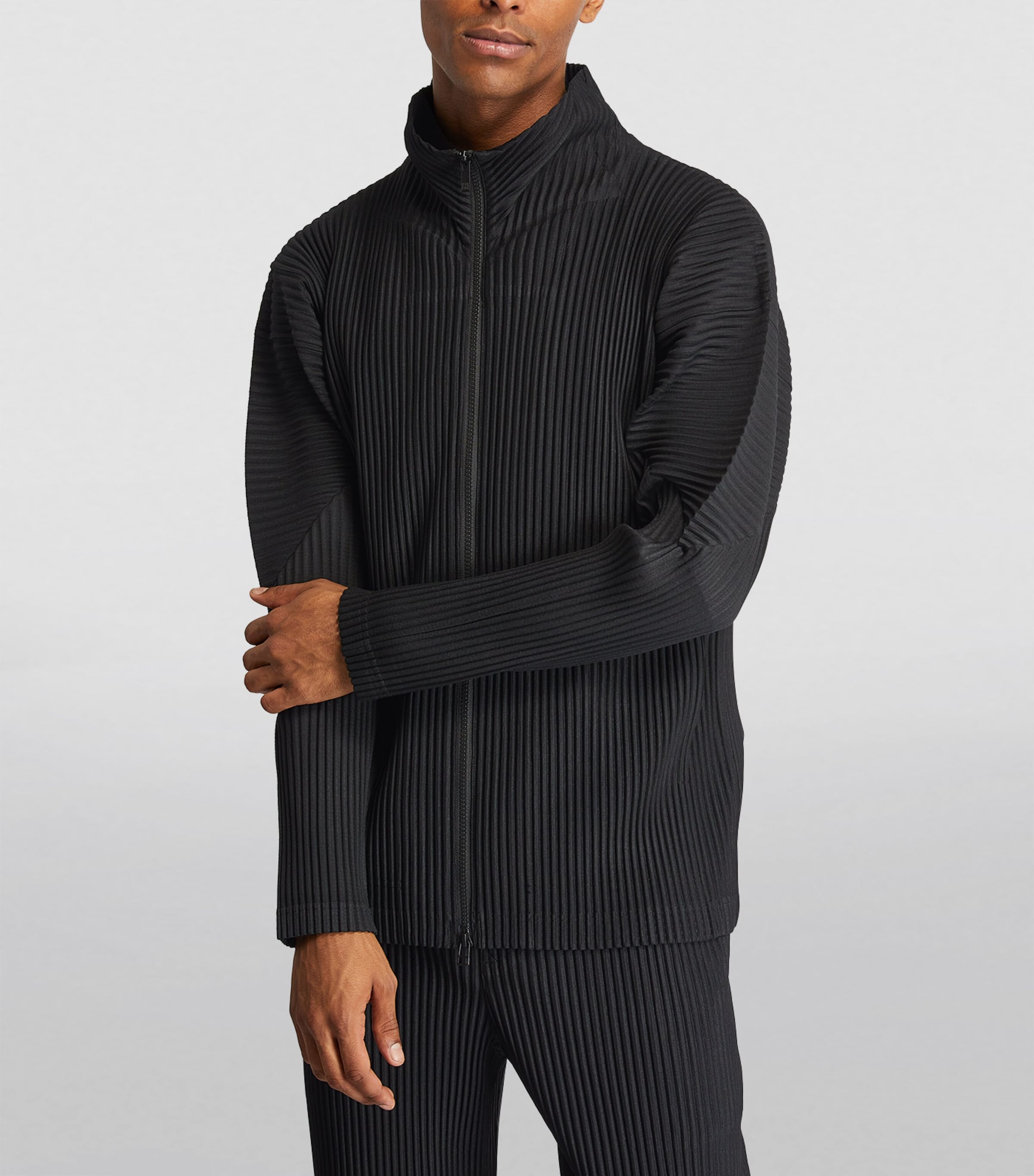 Pleated Zip-Up Cardigan 15 BLACK Image 3