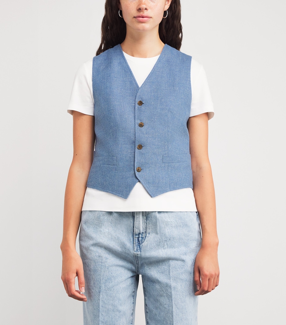 Linen-Cotton Waistcoat BLUE Image 3