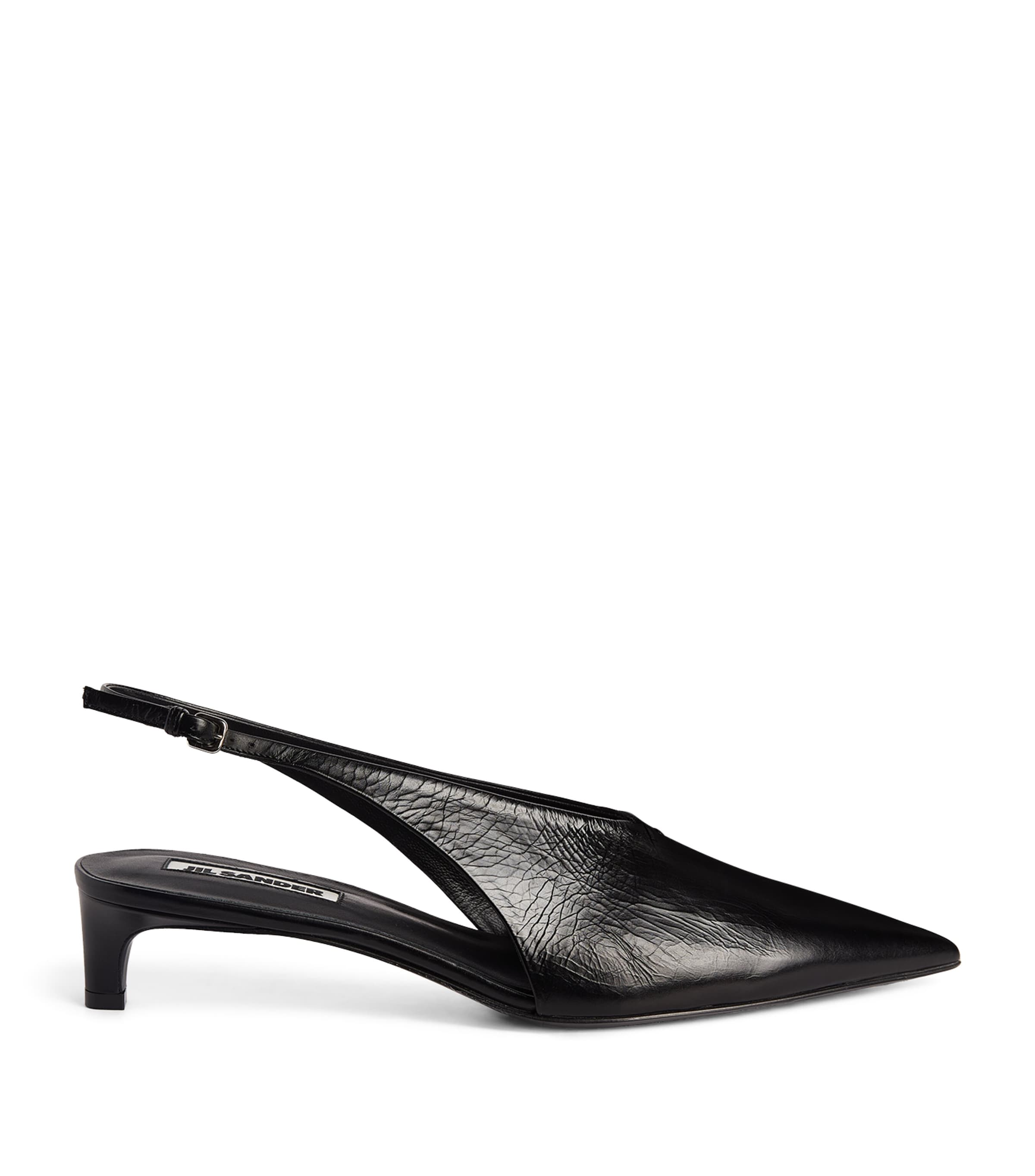 Jil Sander Leather Kitten-heel Slingbacks 35 In Black