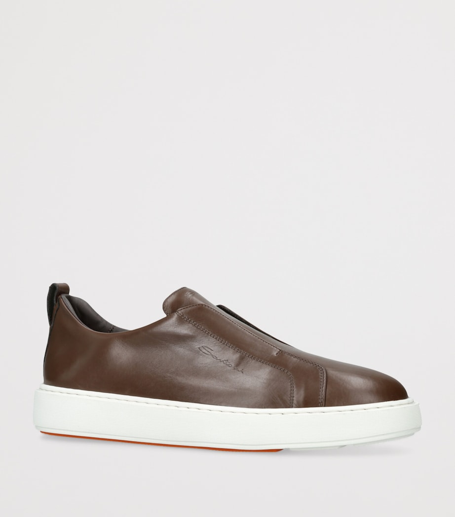 Santoni Mens Leather Clean Icon Victory Sneakers Mid Brown Image 3