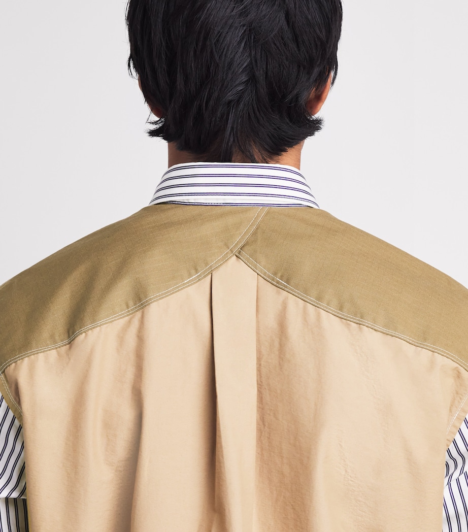Junya Watanabe MAN Mens Cotton Stripe Shirt Wht/nvy X Beige Image 3