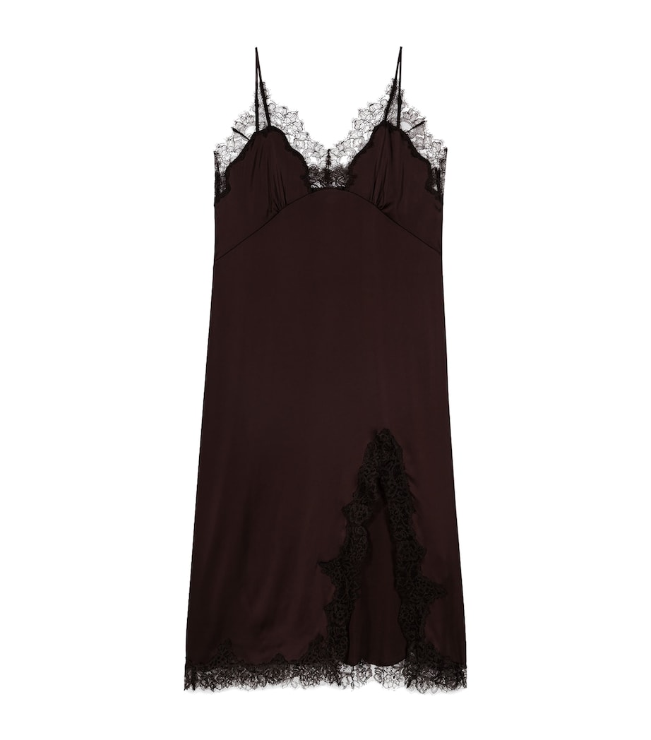 Maje Womens Lace-Trim Midi Dress Dark Brown Image 1