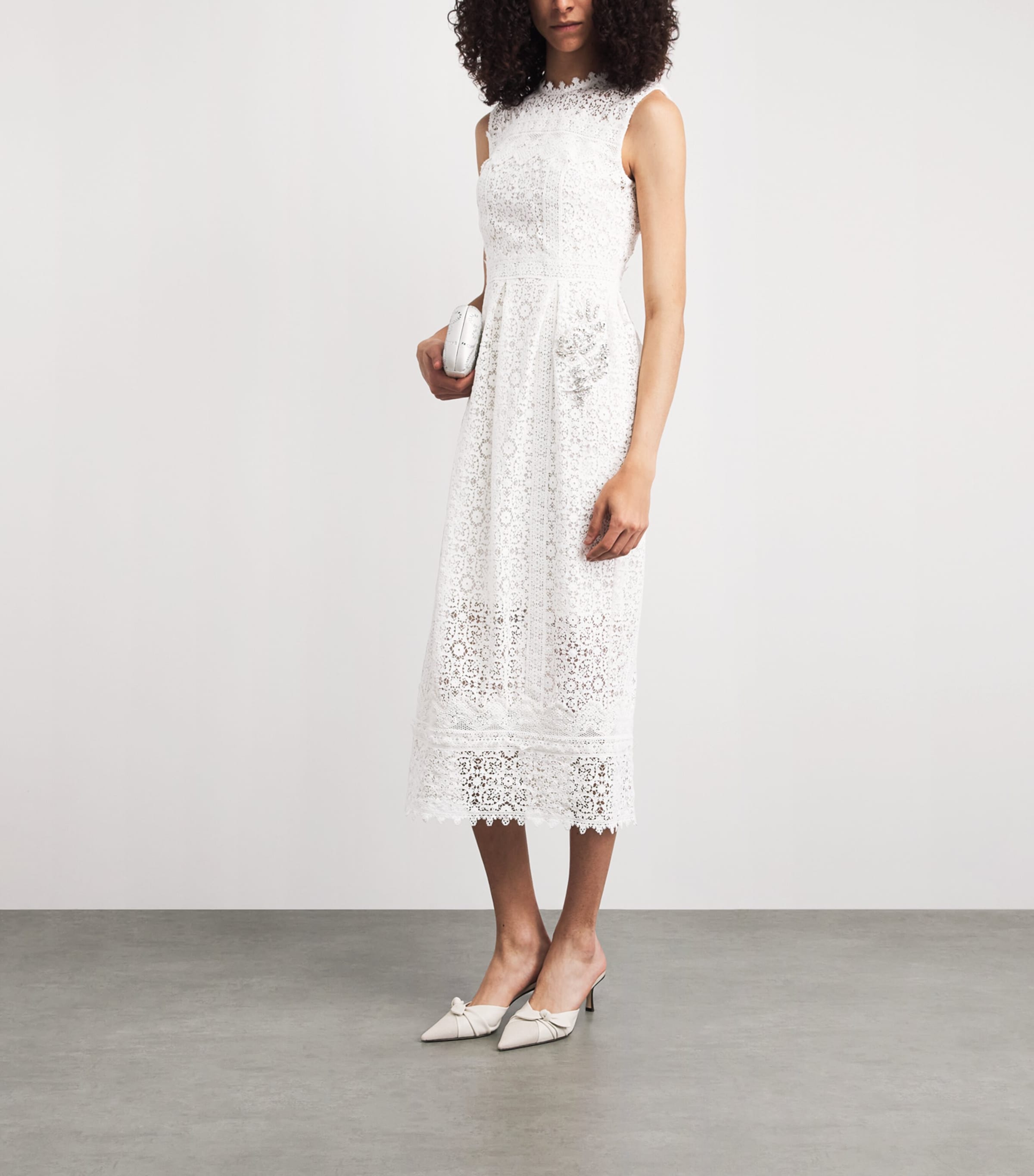 Erdem Ivory Guipure Lace Embellished Midi Dress | Harrods KH