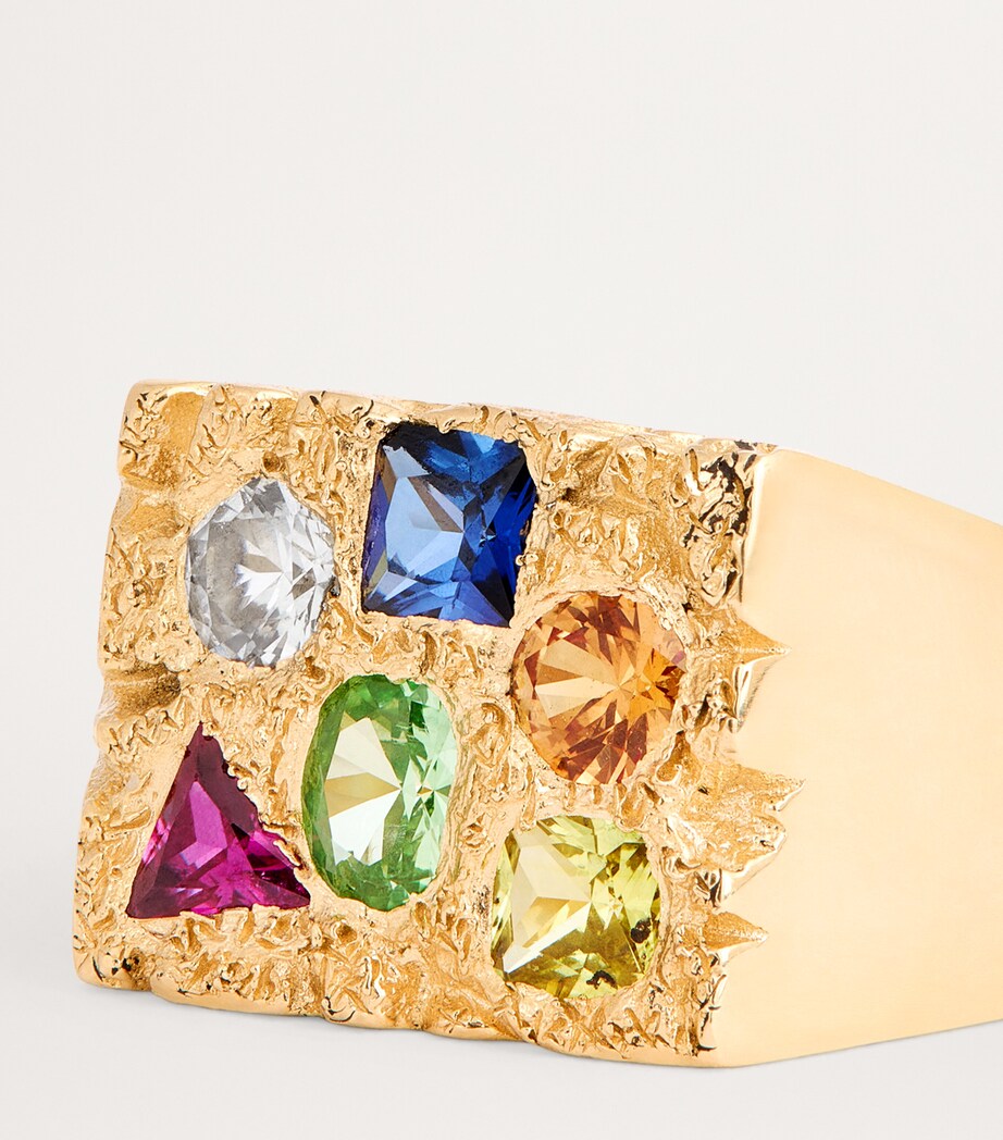 Gold and Sapphire Cottage Rose Garden Signet Ring GOLD (375) Image 6