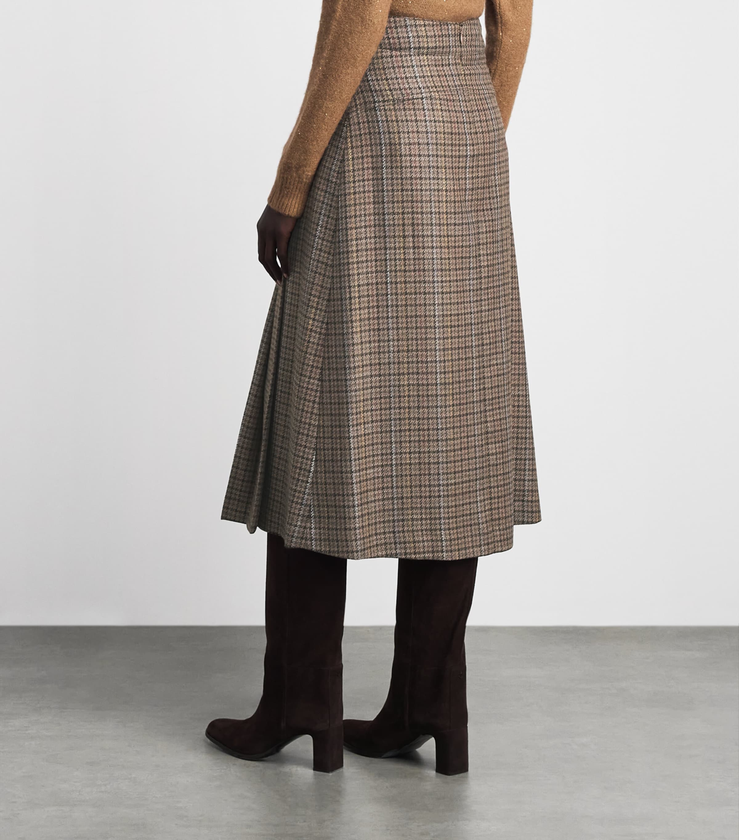 Gabriela Hearst Womens Wool-Silk Houndstooth Wesley Midi Skirt Cmm Camel Multi Image 5