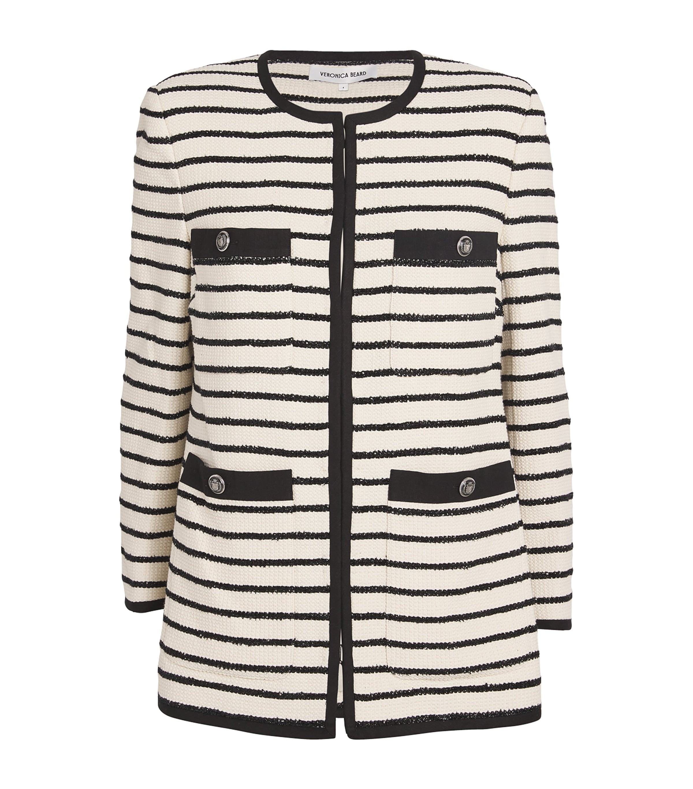 Shop Veronica Beard Striped-knit Foster Dickey Jacket In Ivory