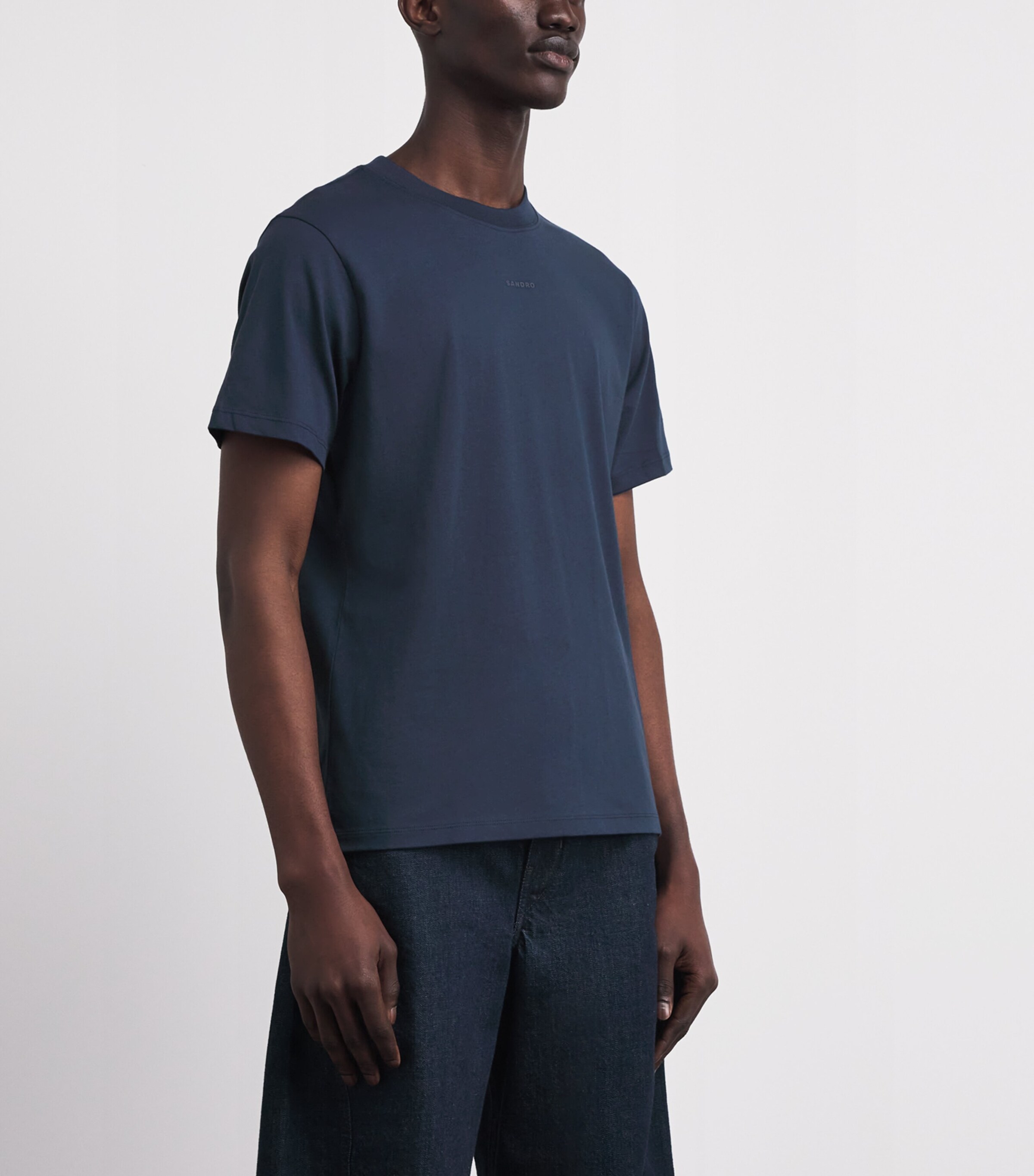 Sandro Paris Mens Organic Cotton Logo T-Shirt Navy Blue Image 4