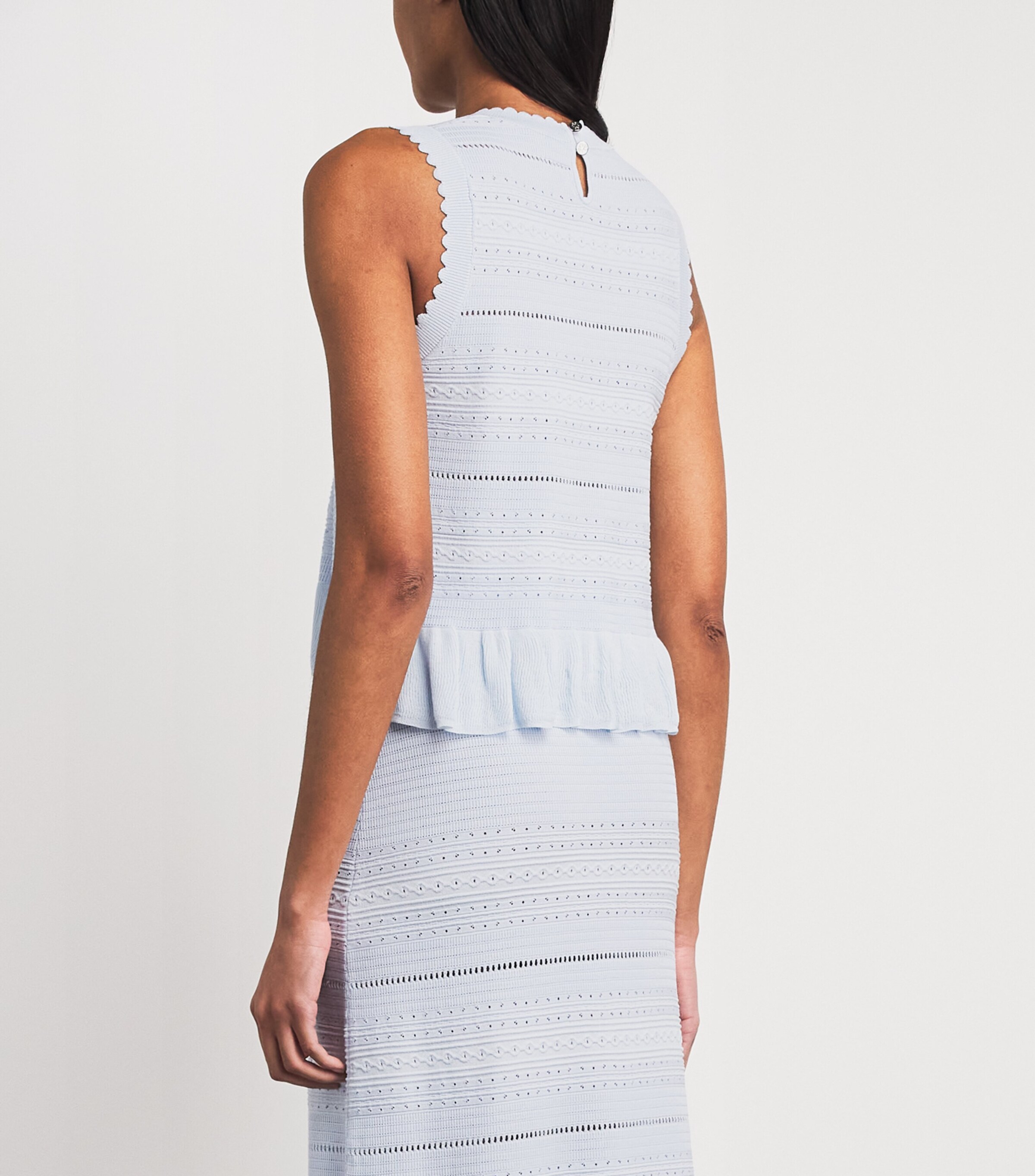 Maje Womens Ruffled Pointelle Knit Top Blue Sky Image 5