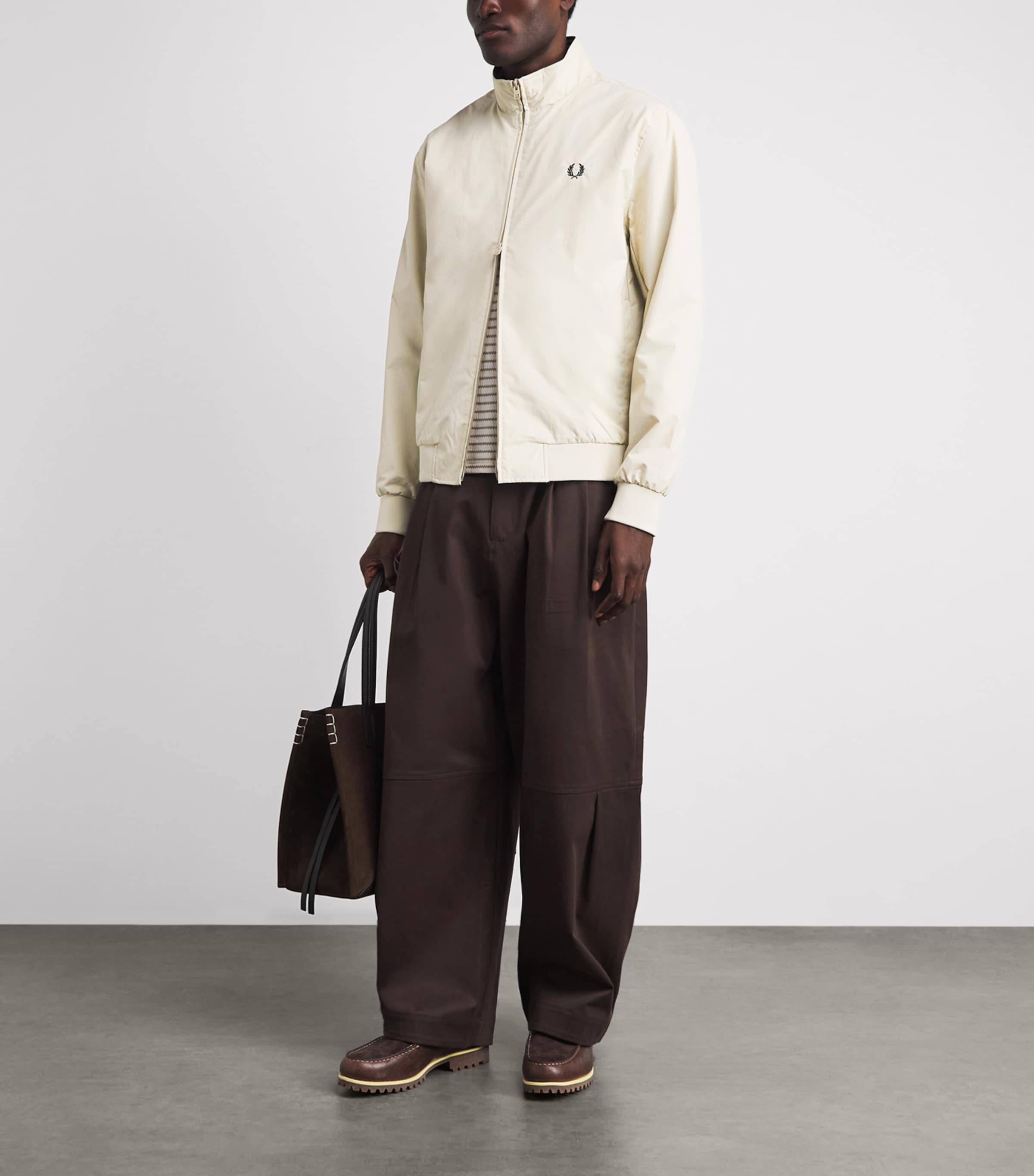 Fred Perry Mens High-Neck Brentham Jacket Oatmeal Image 2