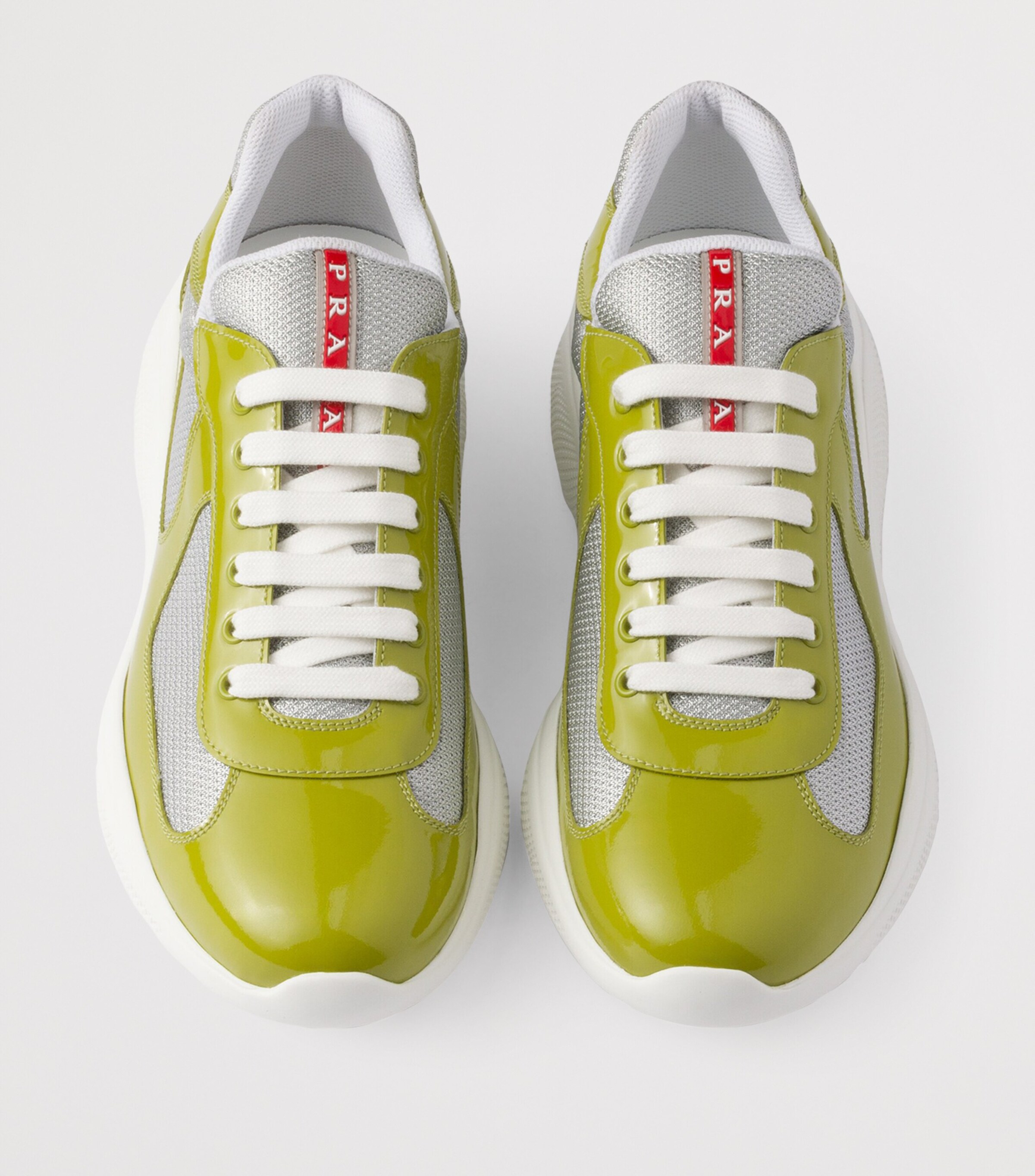 Prada Green Patent Leather-Blend America's Cup Sneakers | Harrods UK