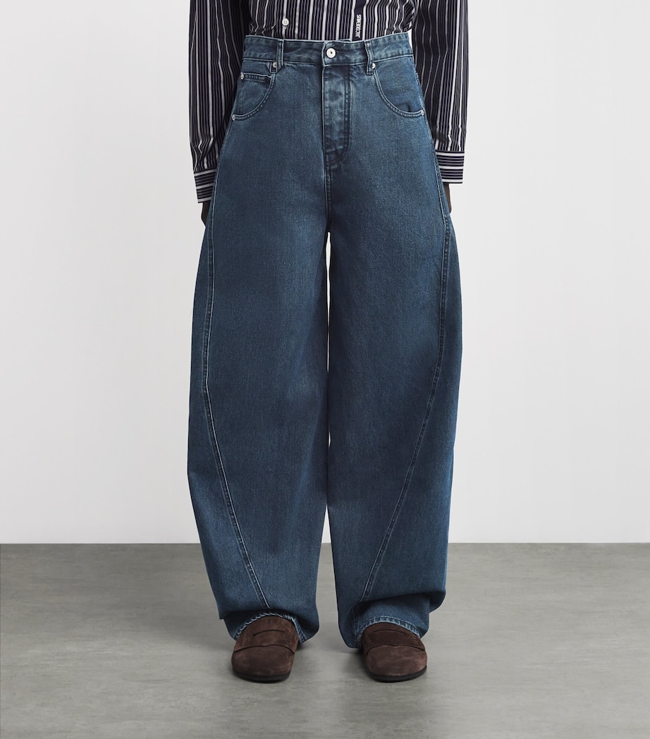 Curved-Seam Wide-Leg Jeans 380-NAVY Image 3