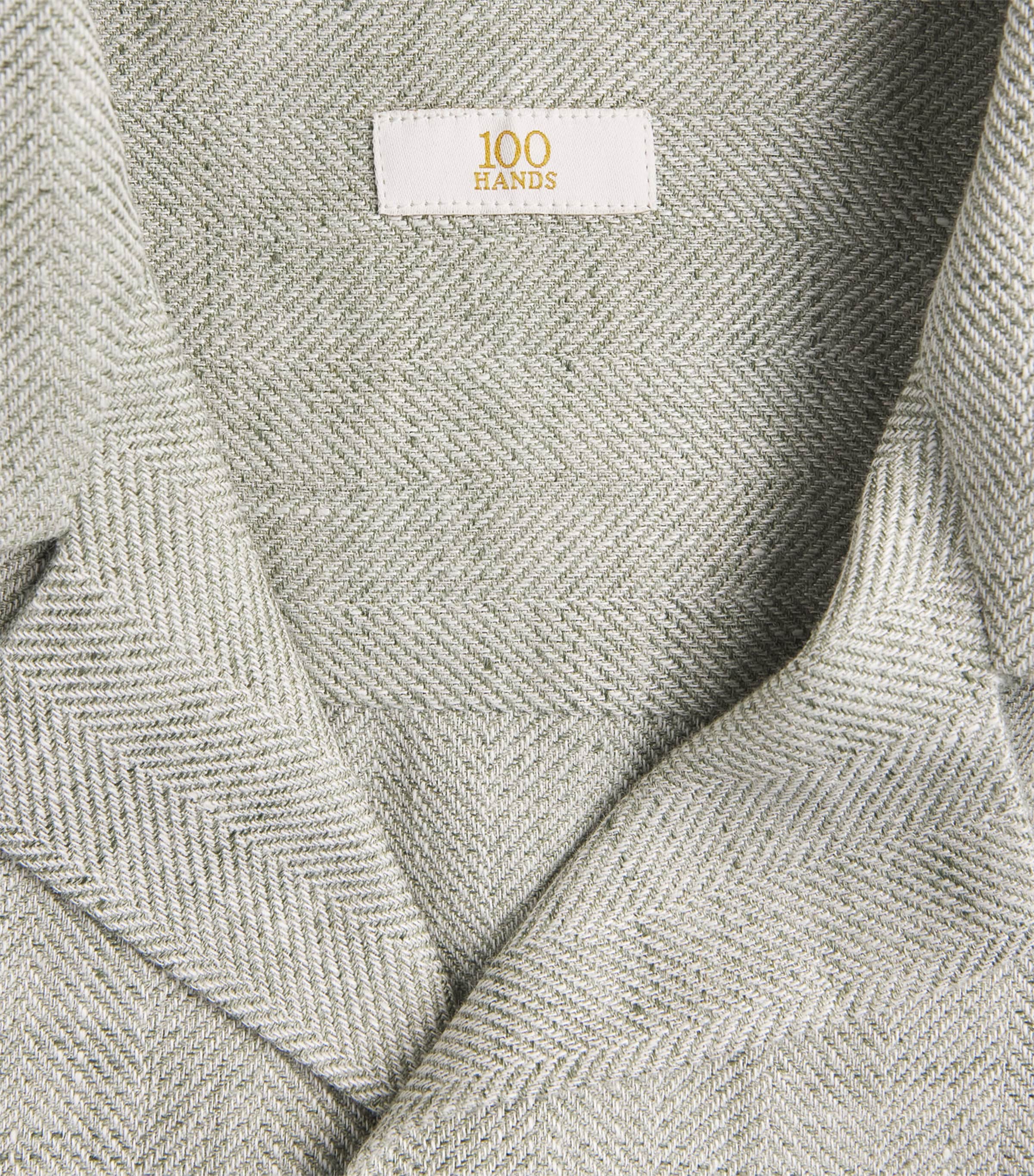 100HANDS Mens Linen-Wool Herringbone Overshirt Spring Green Image 6