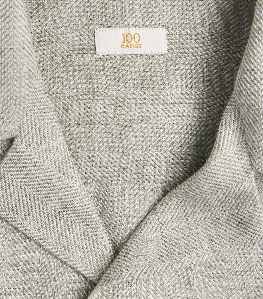 100HANDS Mens Linen-Wool Herringbone Overshirt Spring Green Image 6