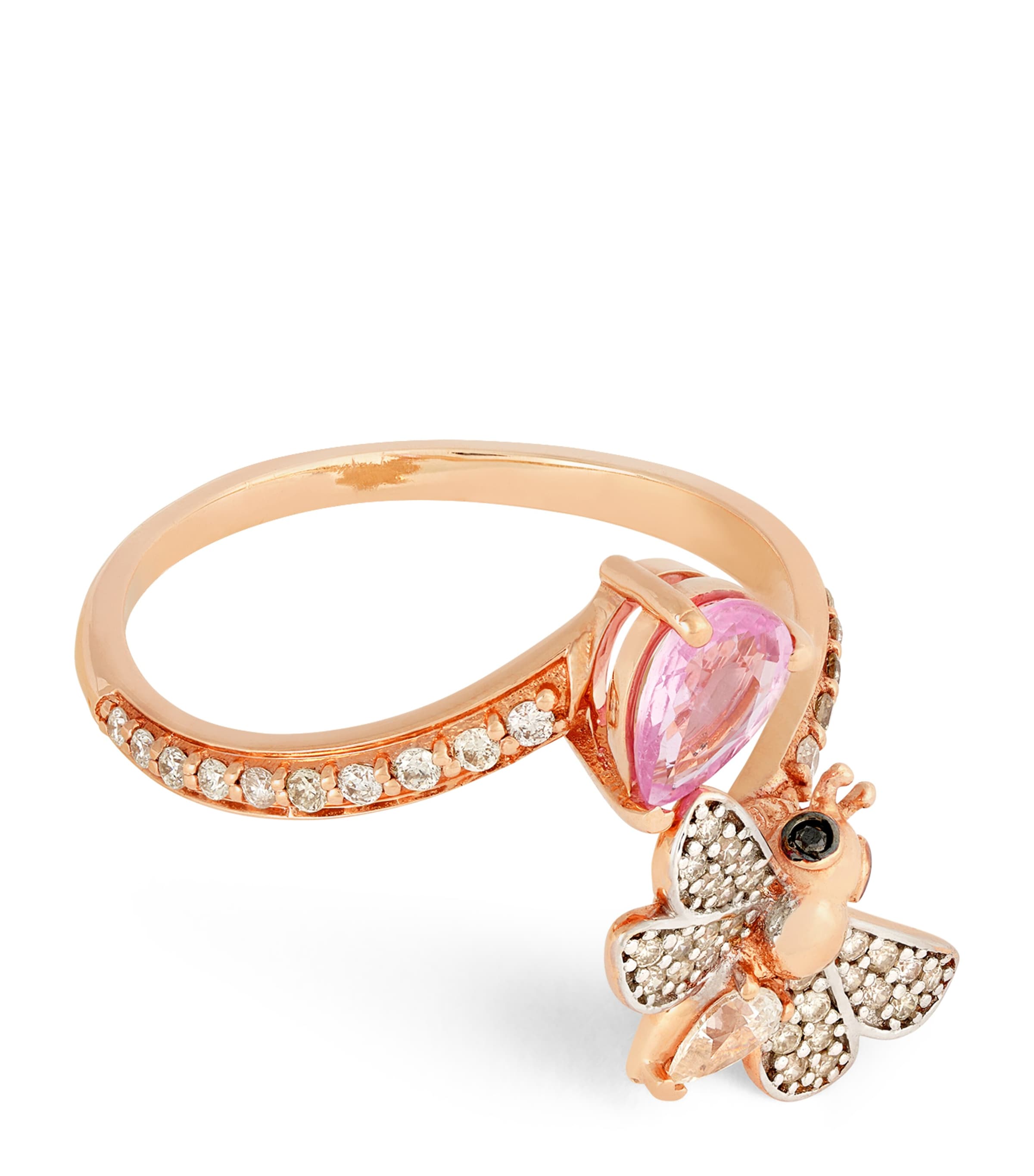 Shop Bee Goddess Rose Gold, Diamond And Pink Sapphire Honey Bee Ring