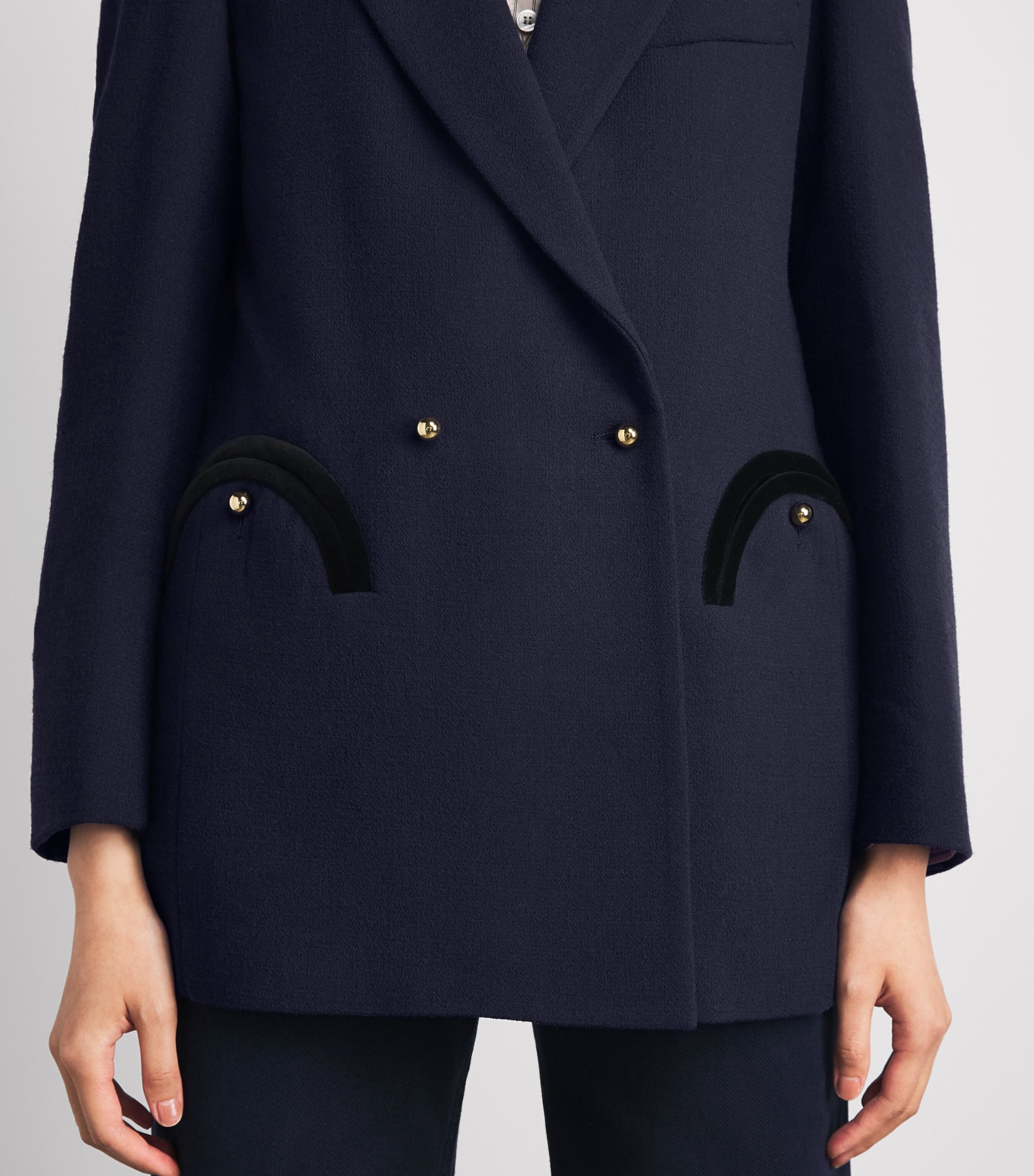 Blazé Milano Womens Virgin Wool Double-Breasted Everyday Blazer Navy Image 3