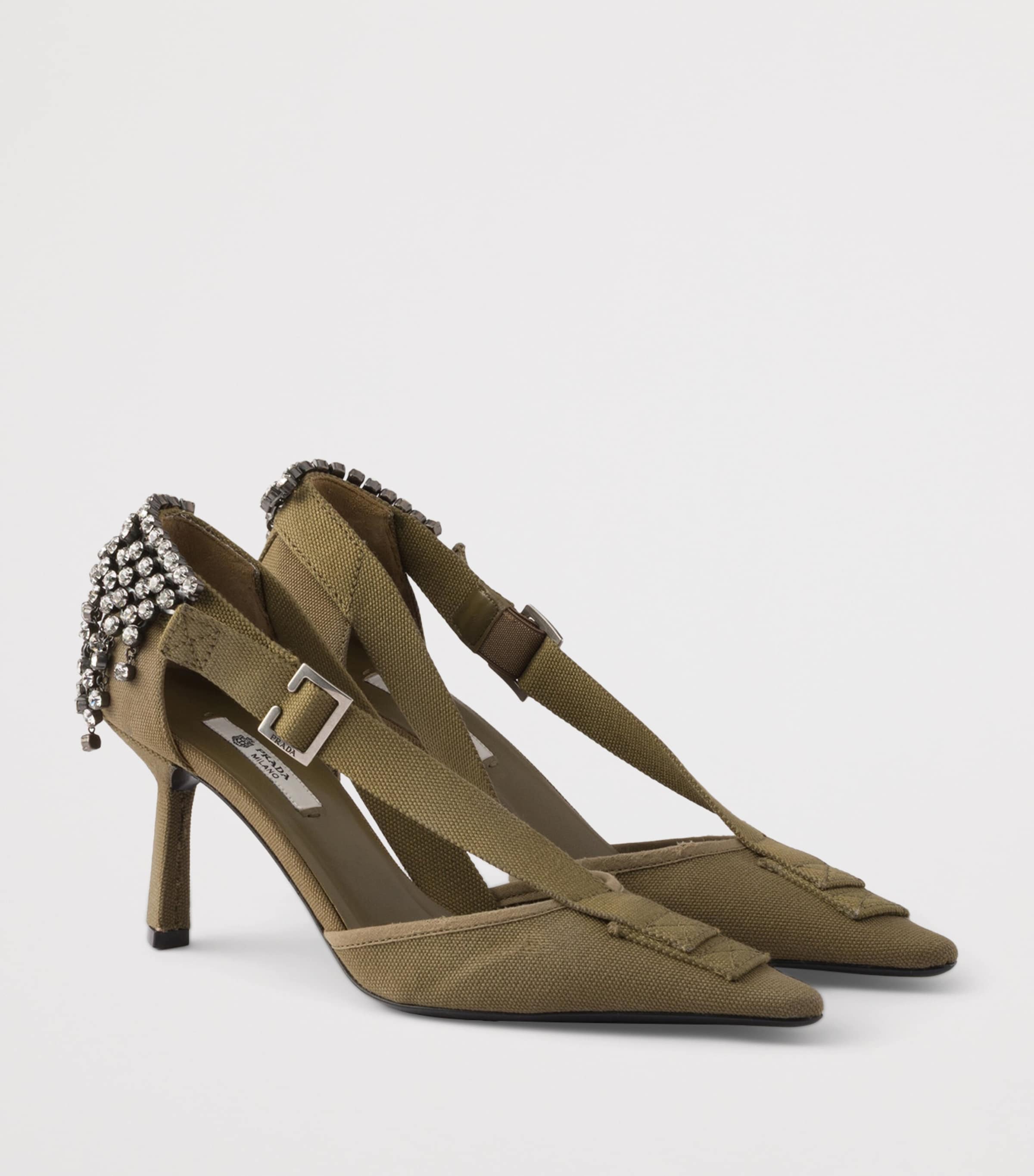 Prada Canvas Embellished Pumps 75 Green Image 3